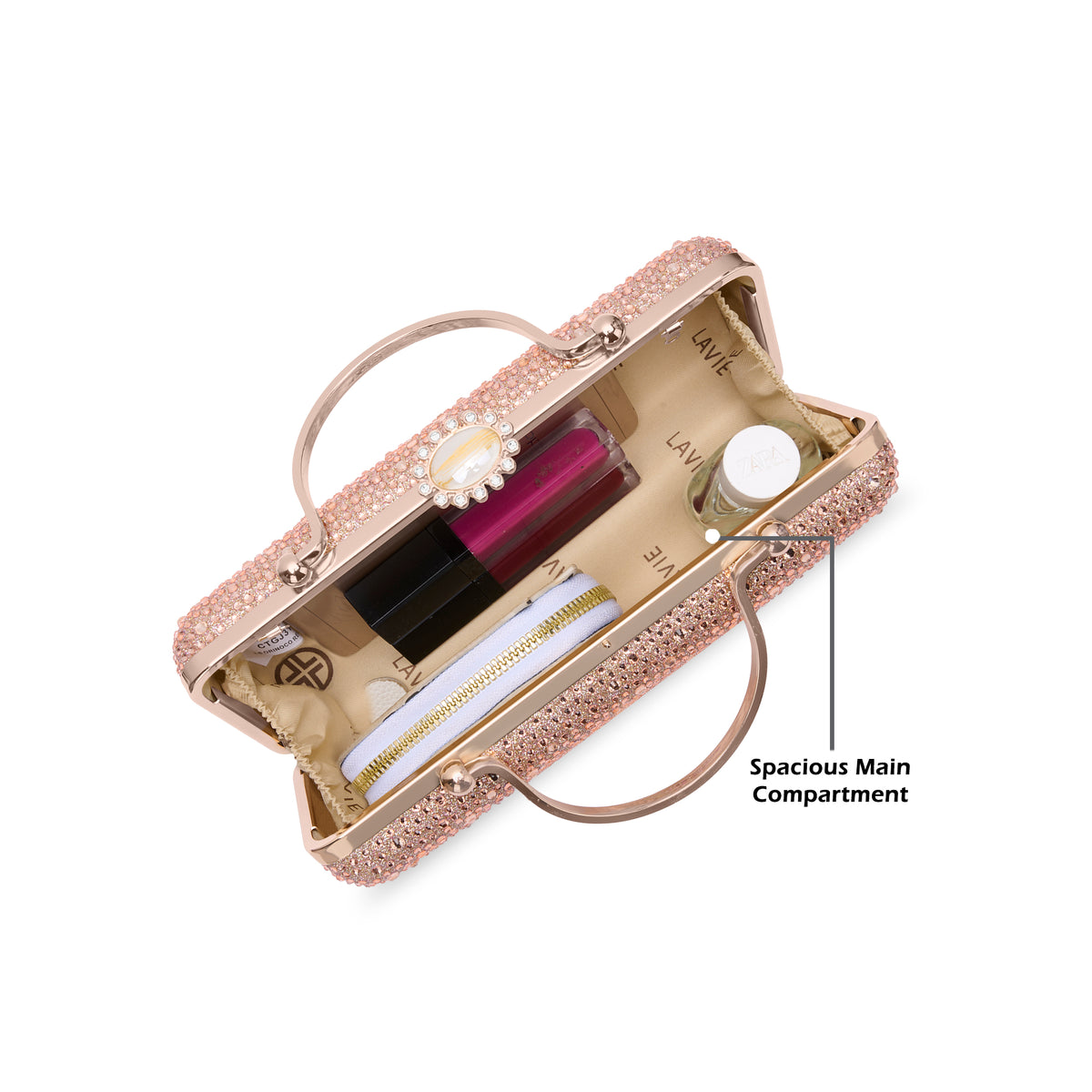 Orinoco Rectagular Handle Frame Clutch Rose Gold