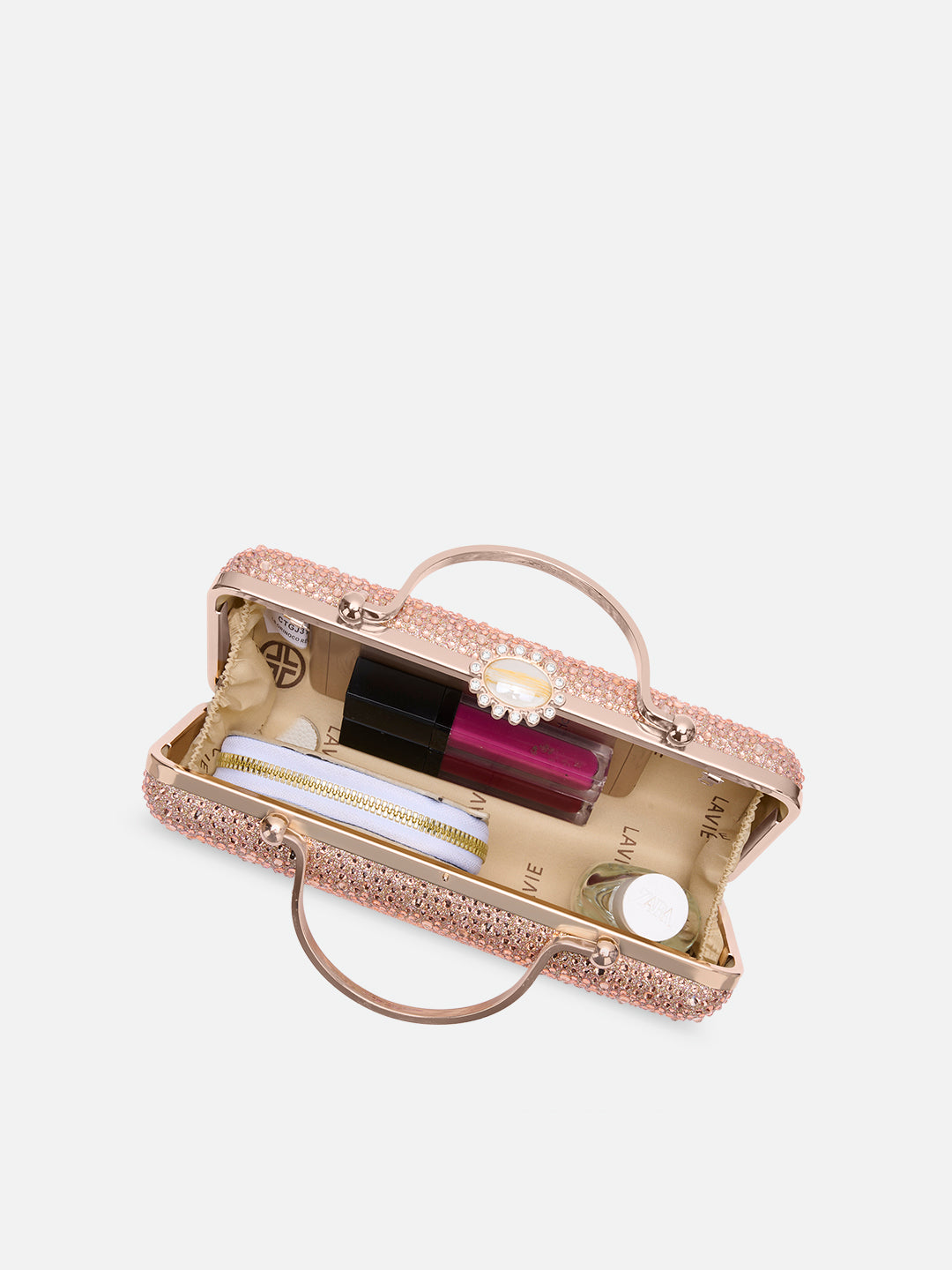 Orinoco Rectagular Handle Frame Clutch Rose Gold