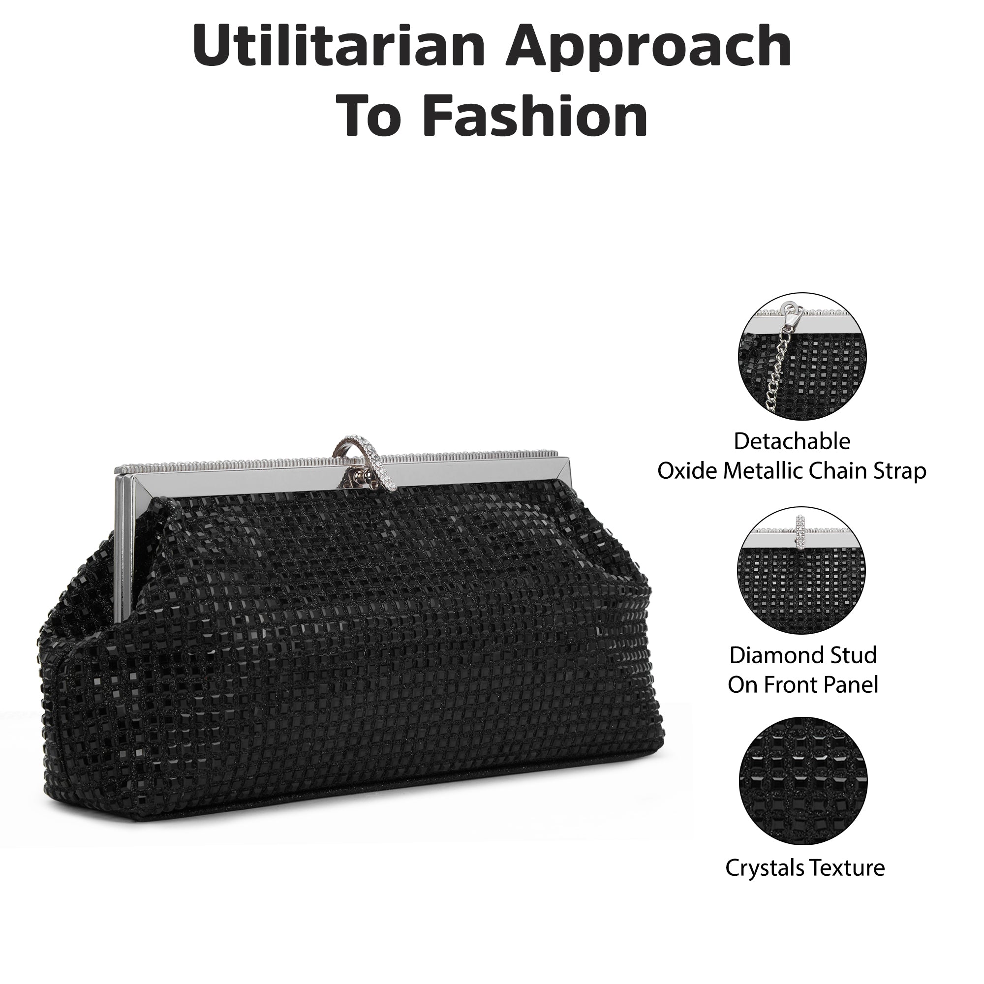 Madeira Beads Frame Clutch Black