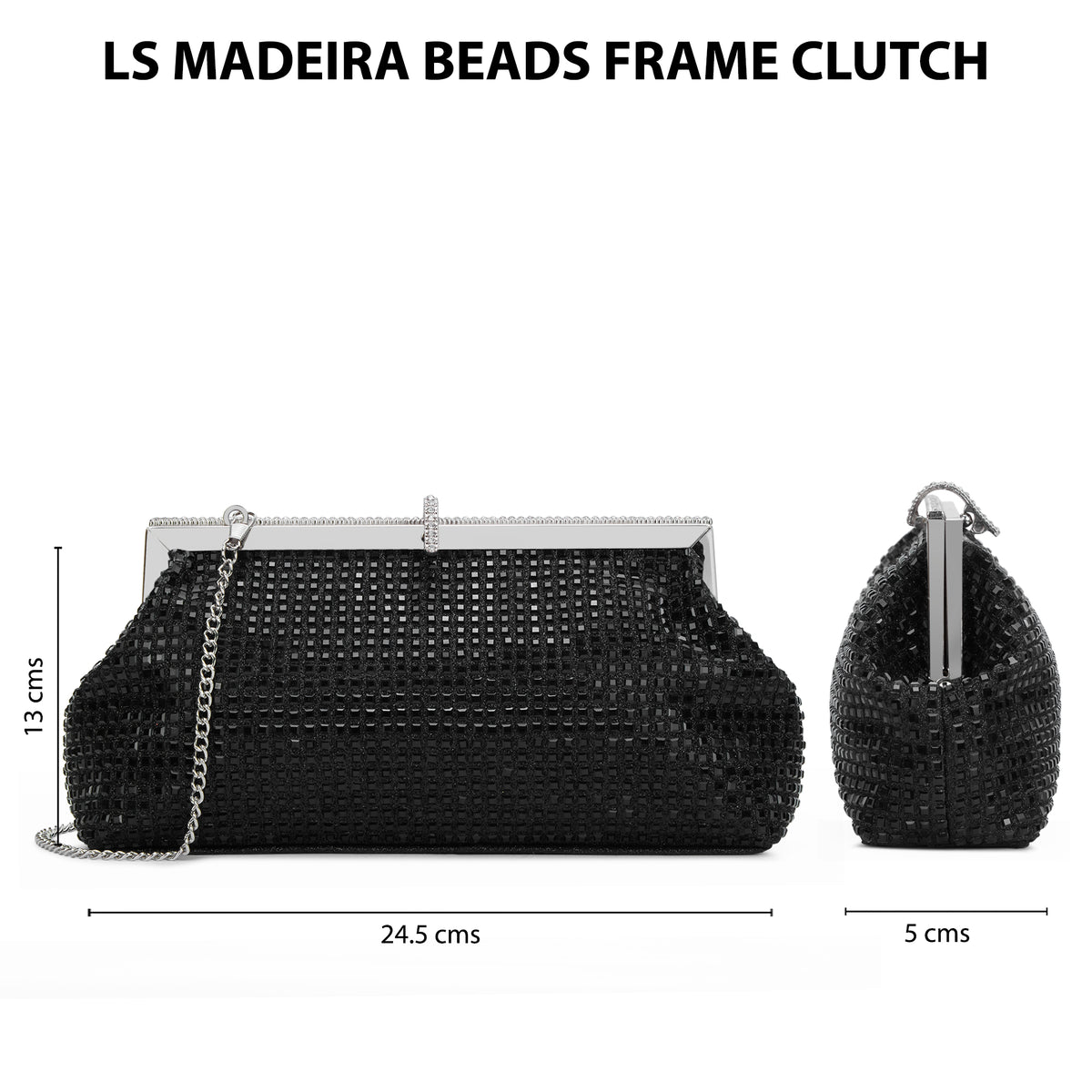Madeira Beads Frame Clutch Black