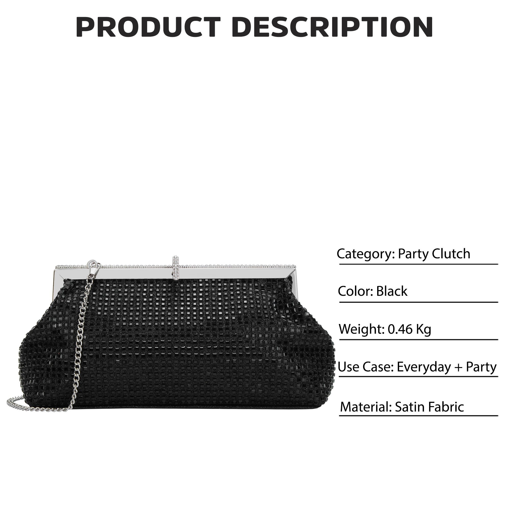 Madeira Beads Frame Clutch Black