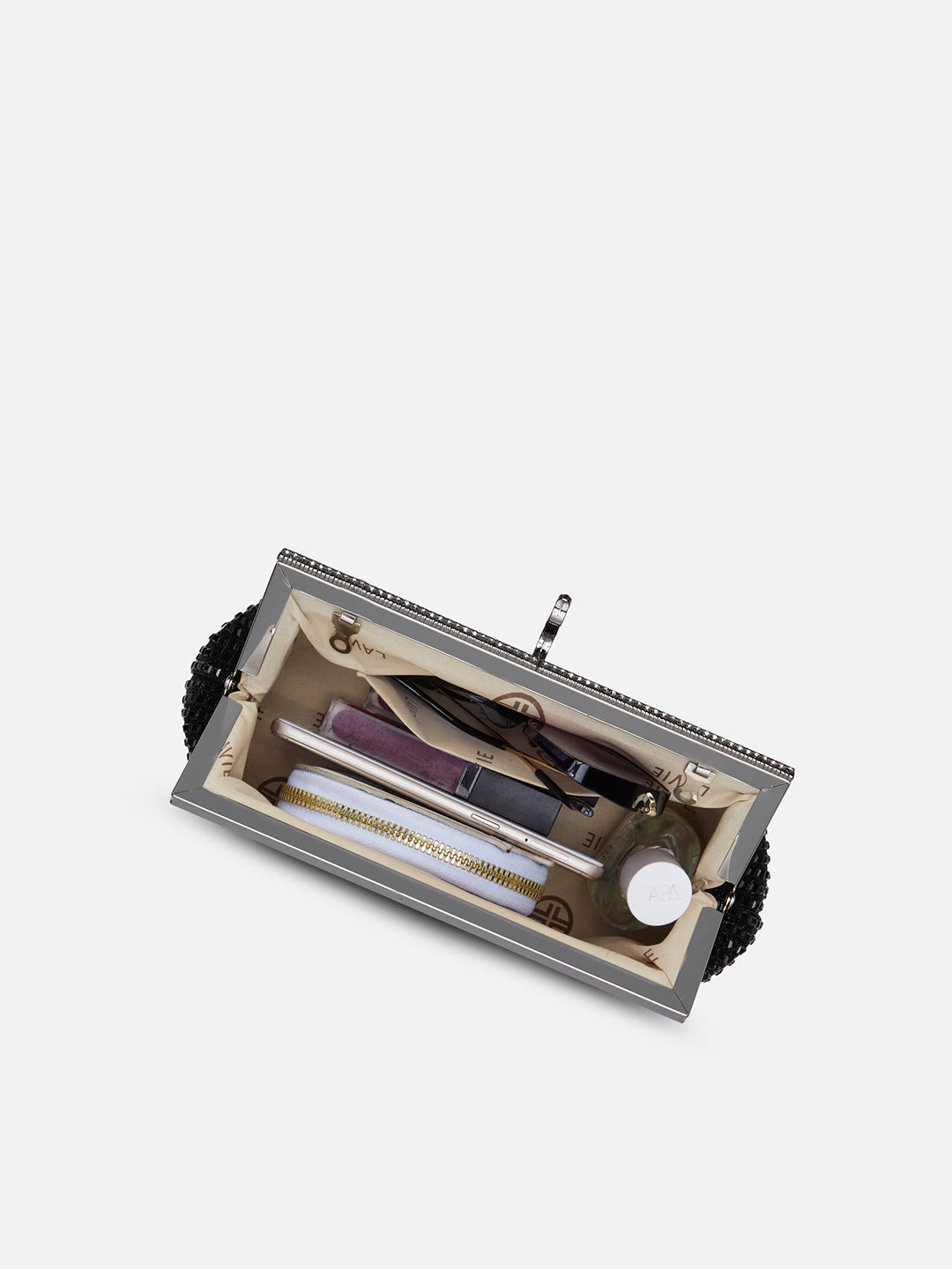 Madeira Beads Frame Clutch Black