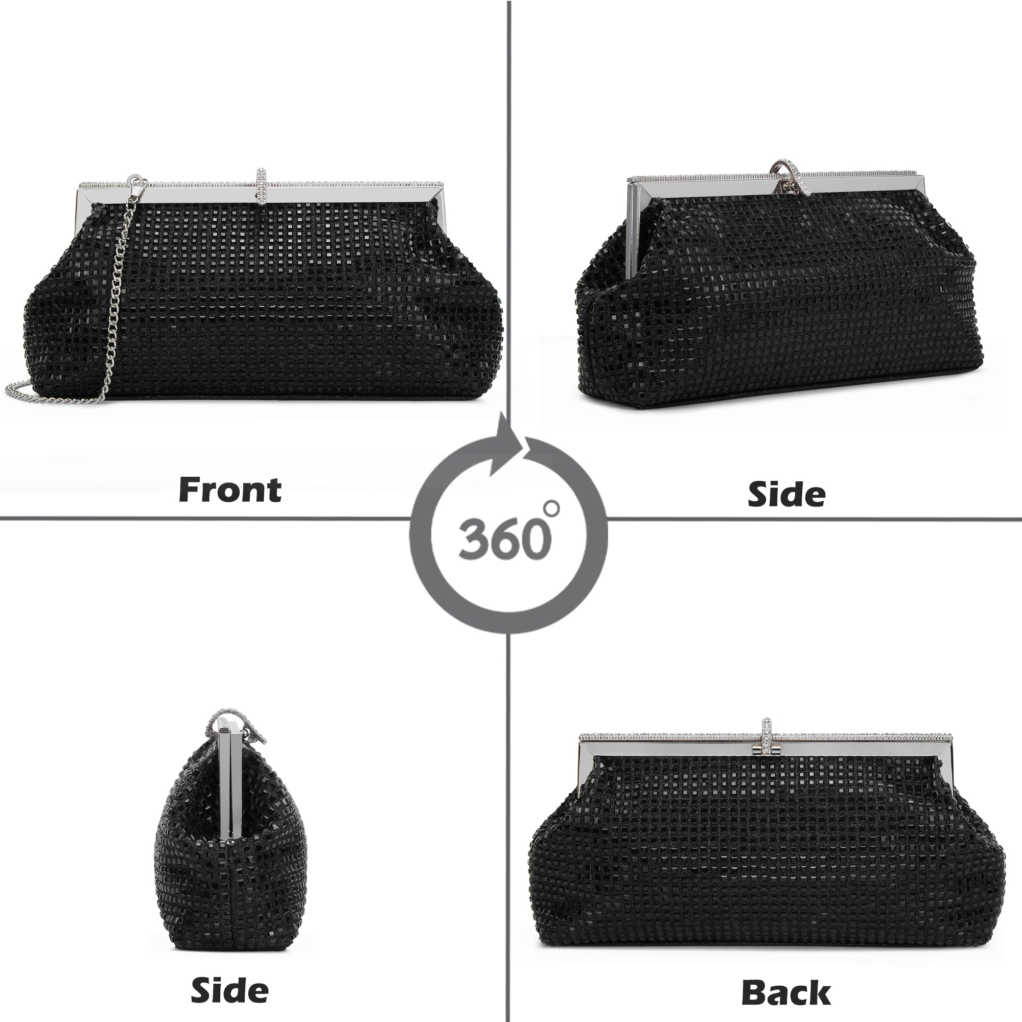 Madeira Beads Frame Clutch Black