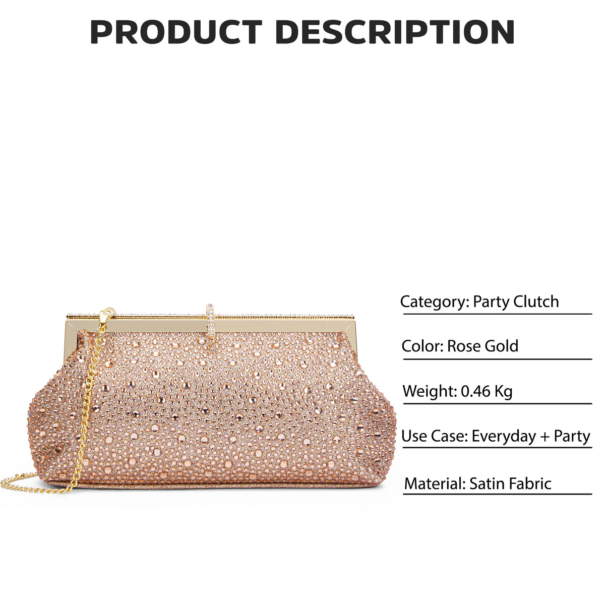 Madeira Beads Frame Clutch Rose Gold