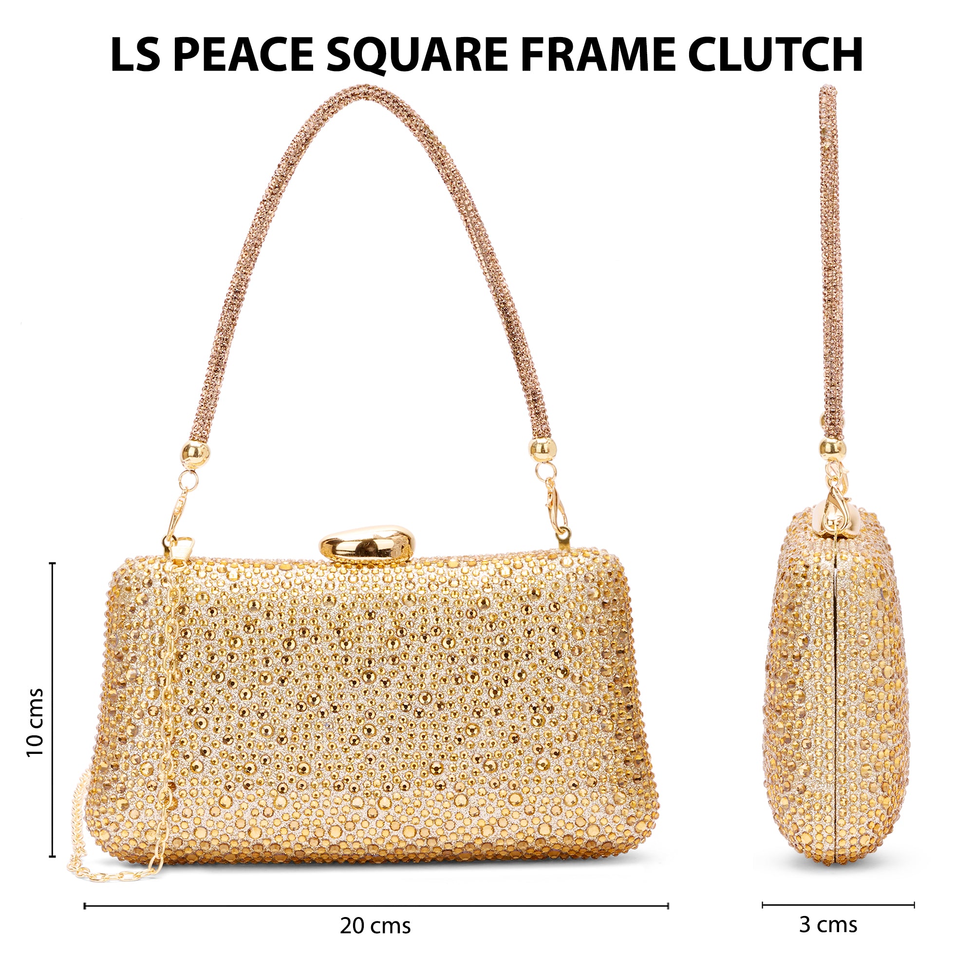 Peace Square Frame Clutch Gold