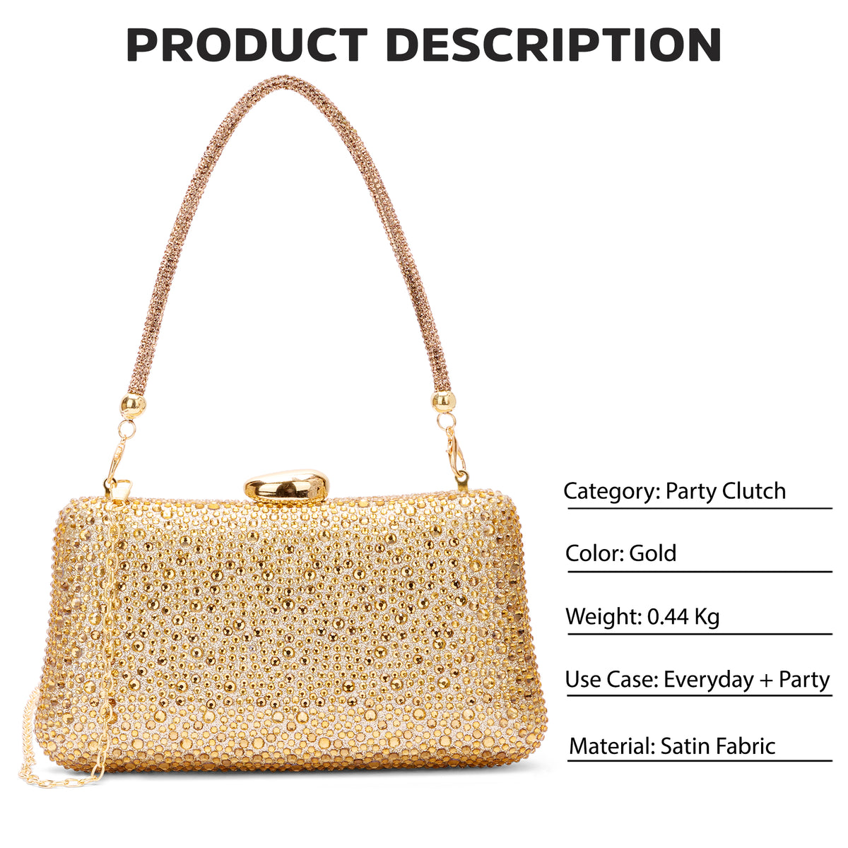 Peace Square Frame Clutch Gold