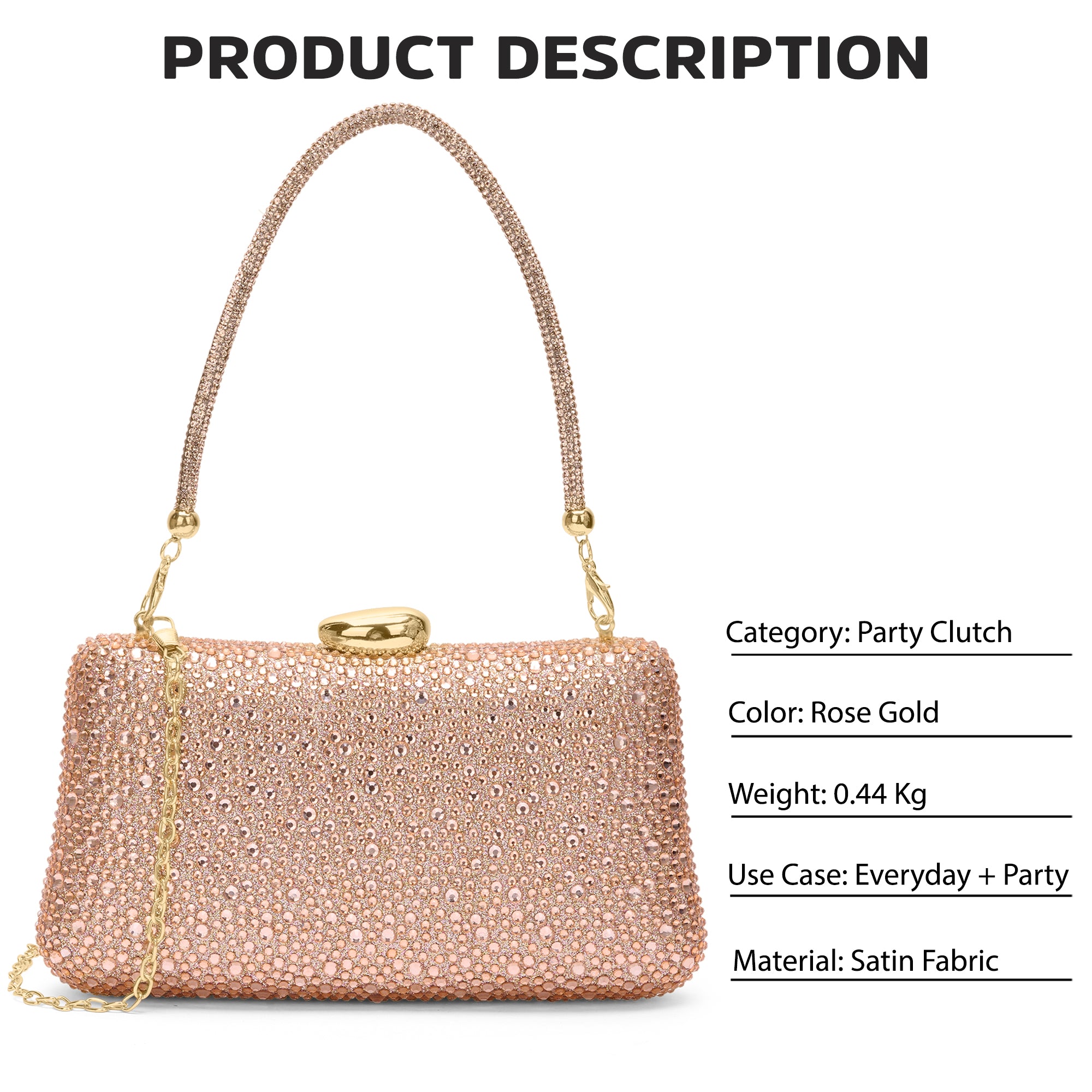Peace Square Frame Clutch Rose Gold