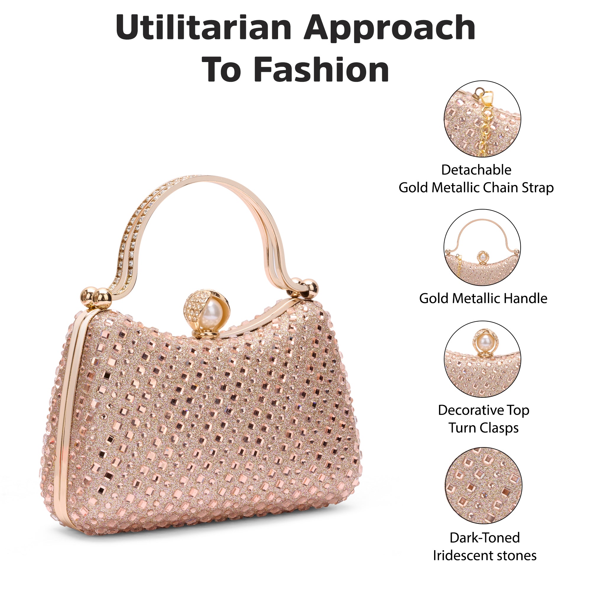 Xingu Handle Frame Clutch Rose Gold
