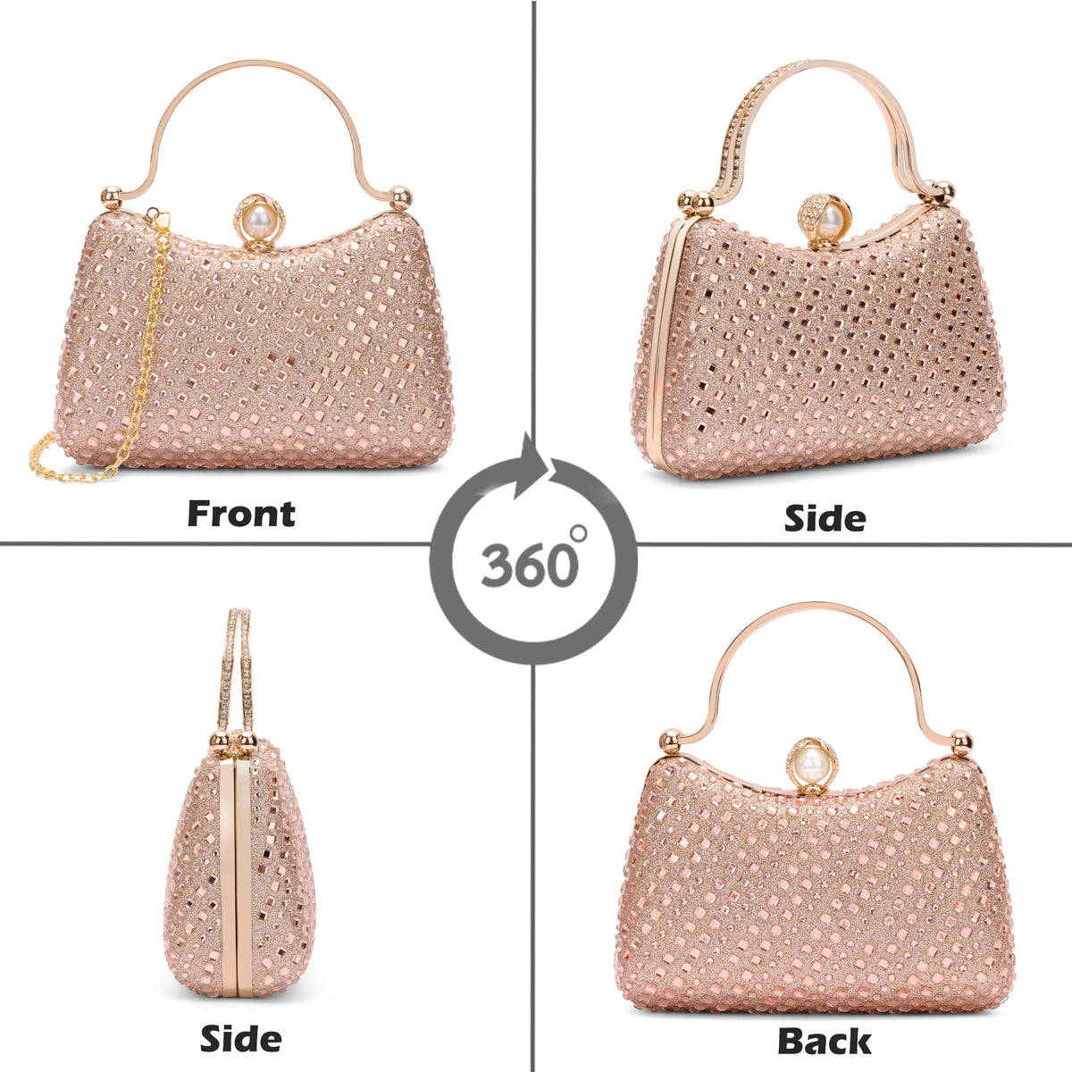 Xingu Handle Frame Clutch Rose Gold