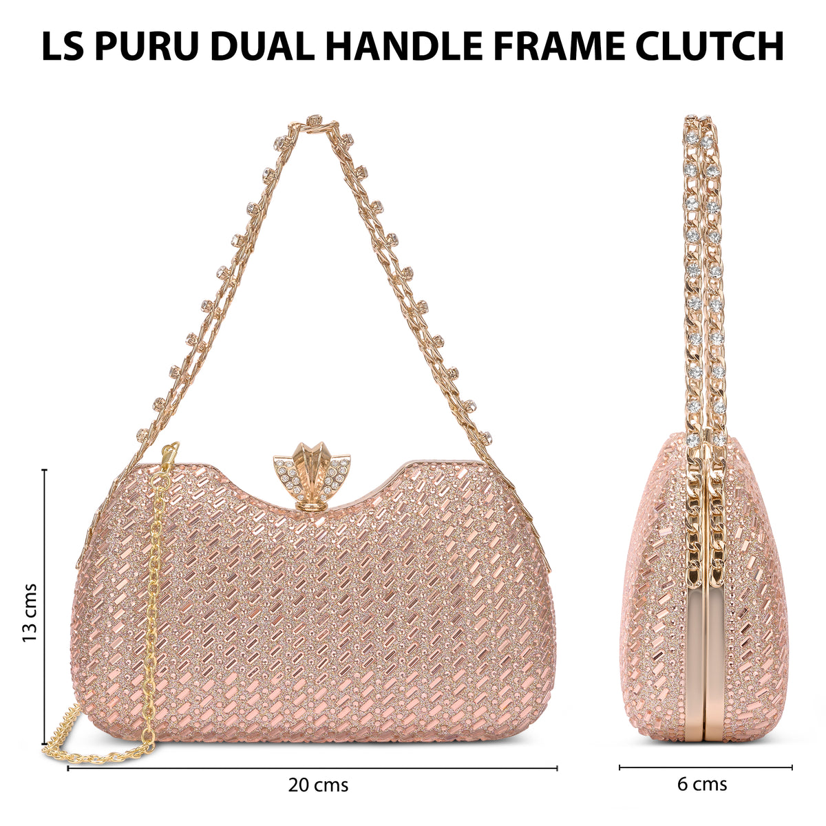 Puru Dual Handle Frame Clutch Rose Gold