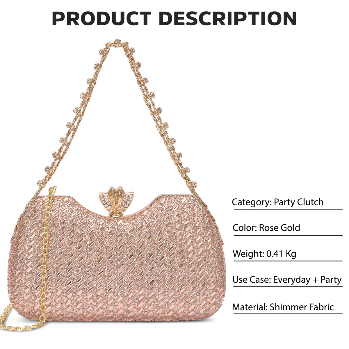 Puru Dual Handle Frame Clutch Rose Gold