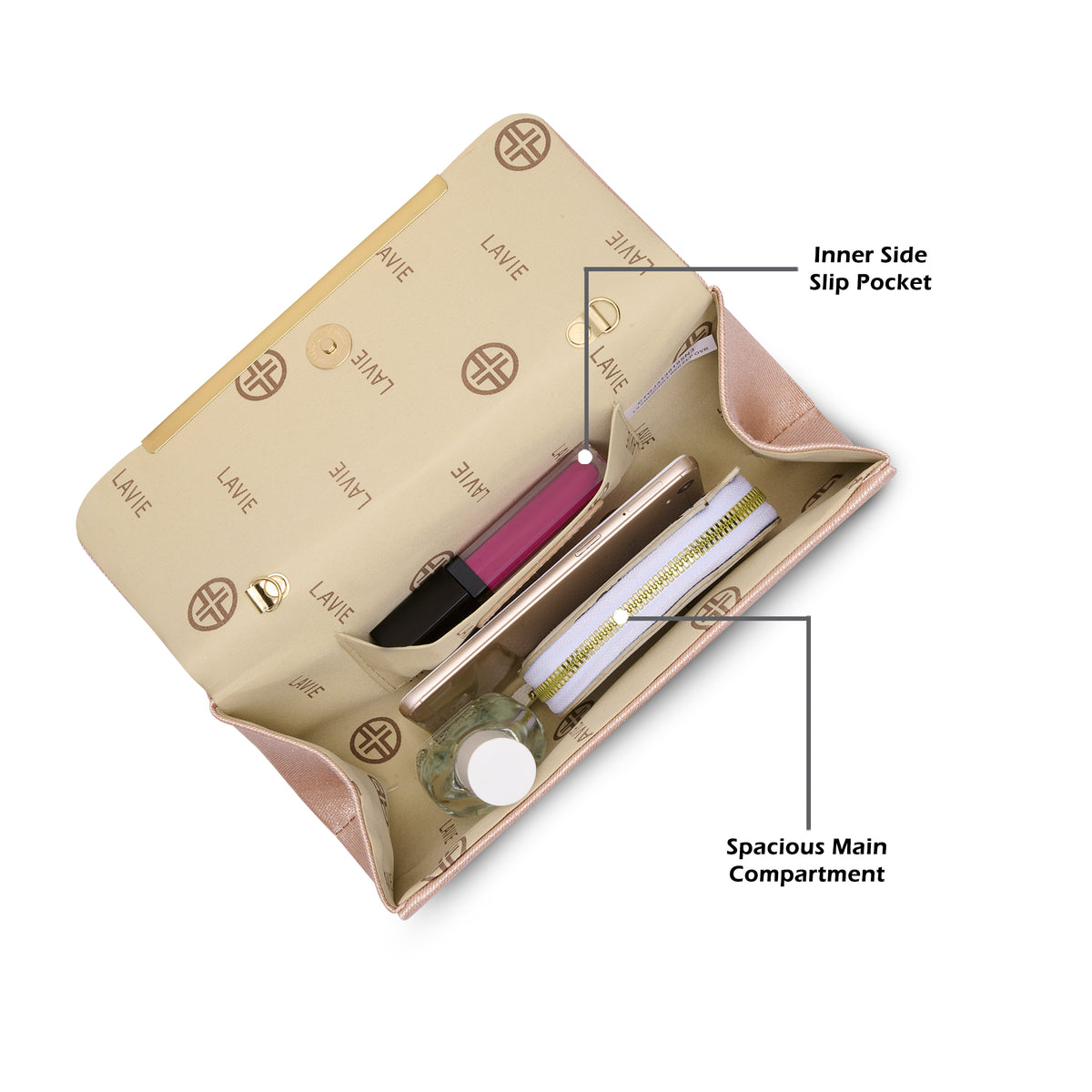 Churchill Rectagular Flap Over Frame Clutch Rose Gold
