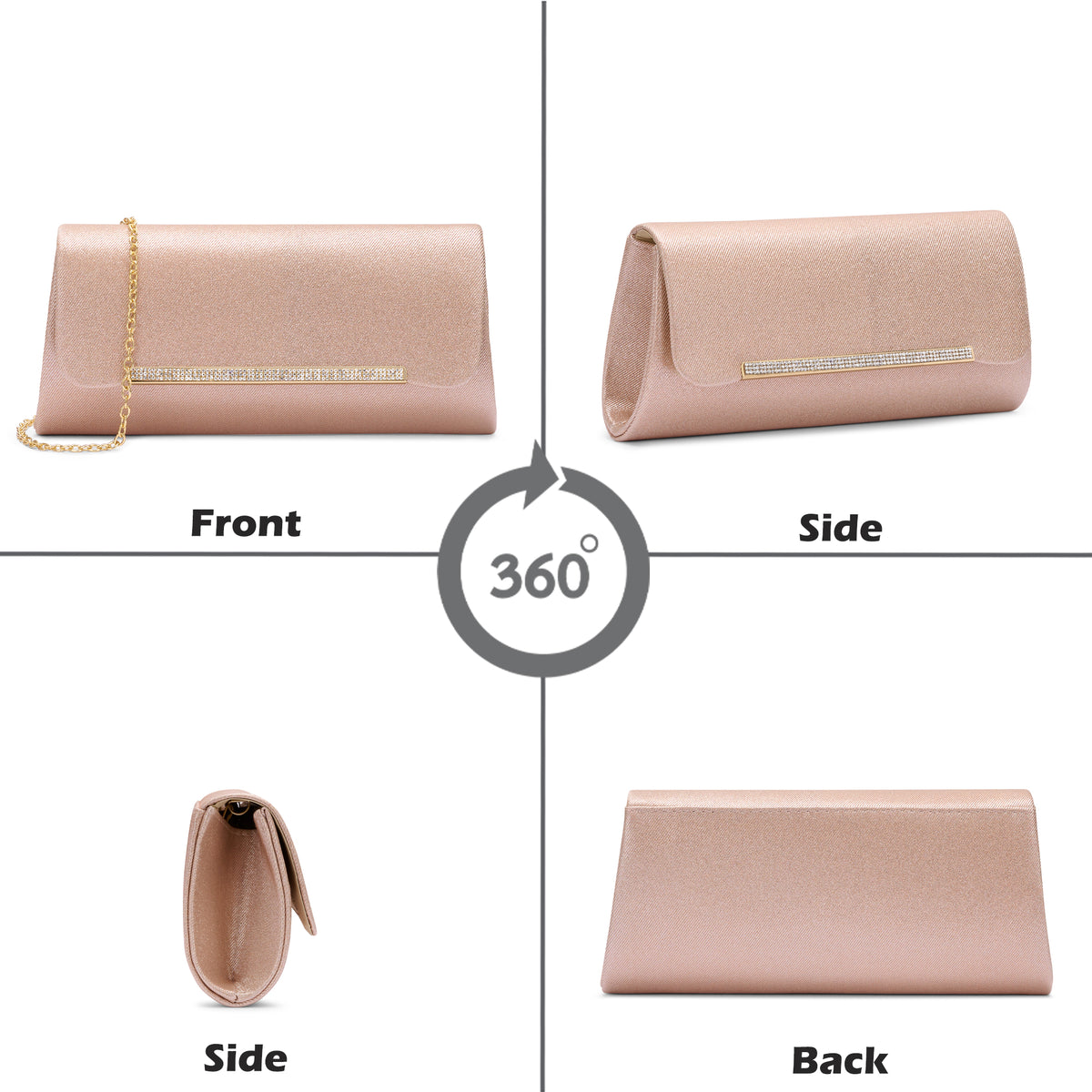 Churchill Rectagular Flap Over Frame Clutch Rose Gold