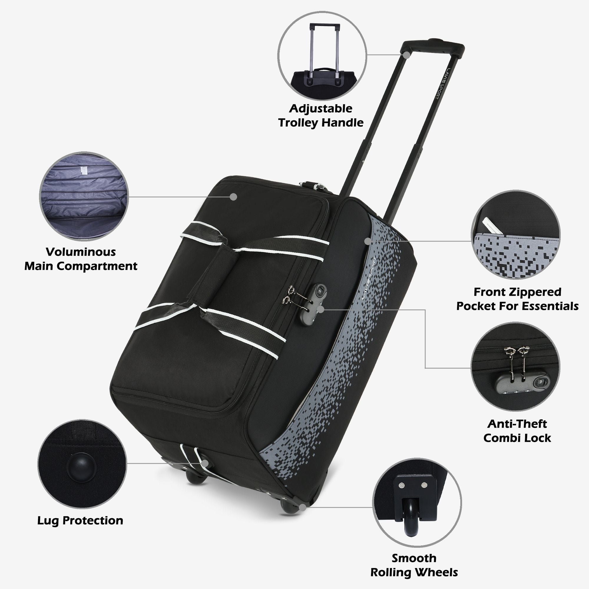 Pixel Wheel Duffle Bag Black