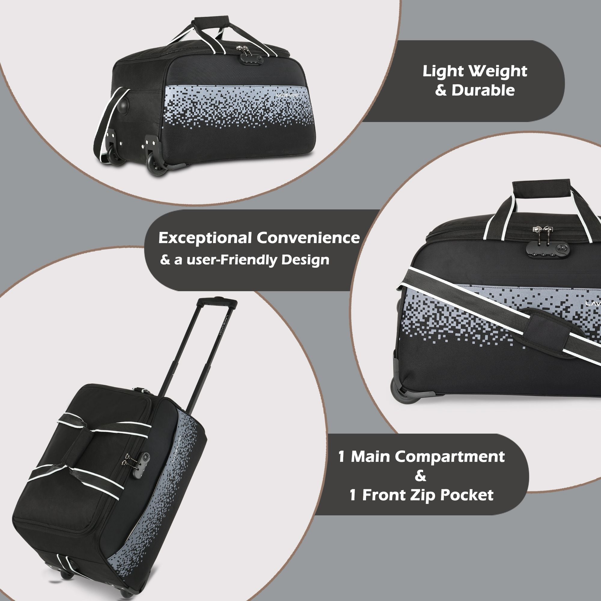 Pixel Wheel Duffle Bag Black