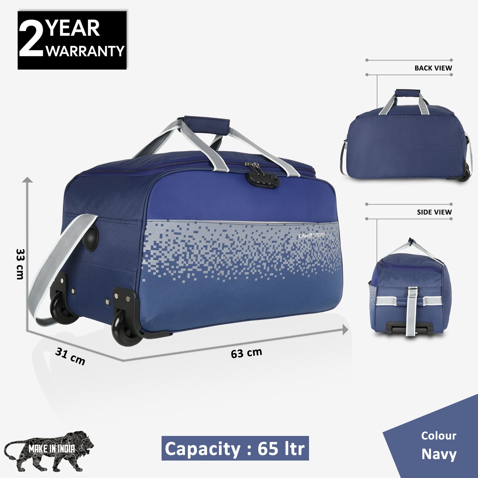 Pixel Wheel Duffle Bag Navy