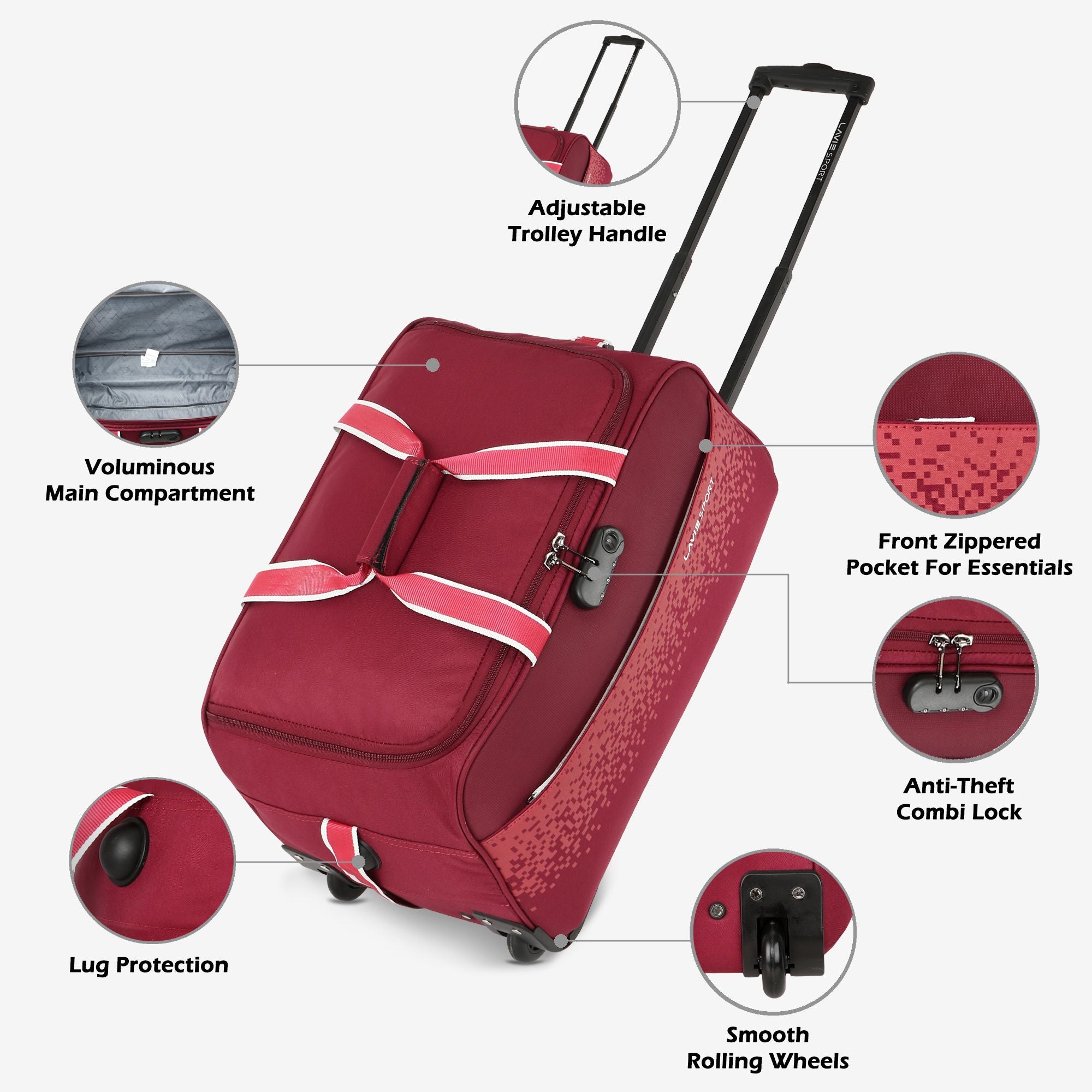 Pixel Wheel Duffle Bag Maroon