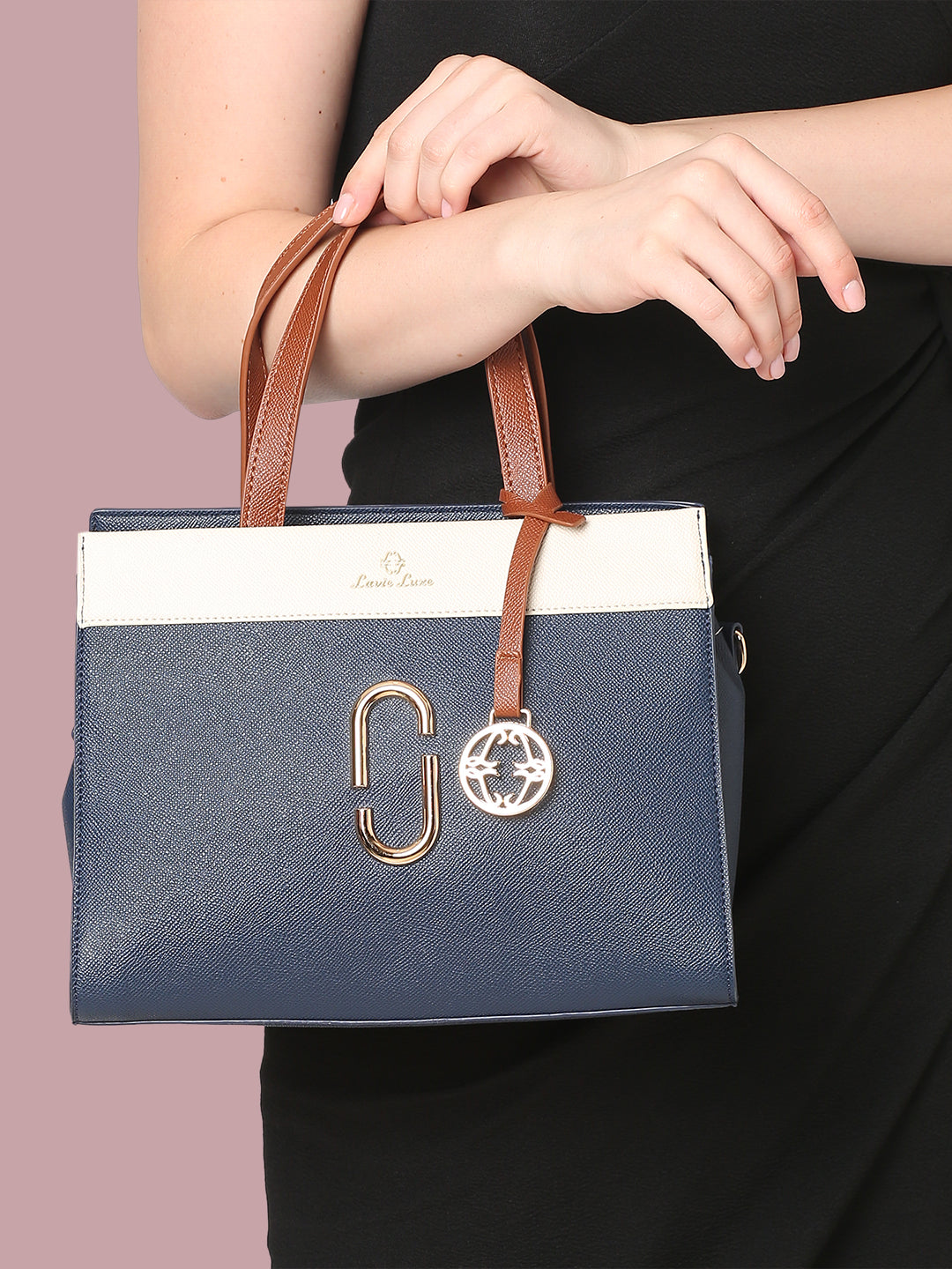 Lavie Luxe Navy Medium Women's Gehry Satchel Bag