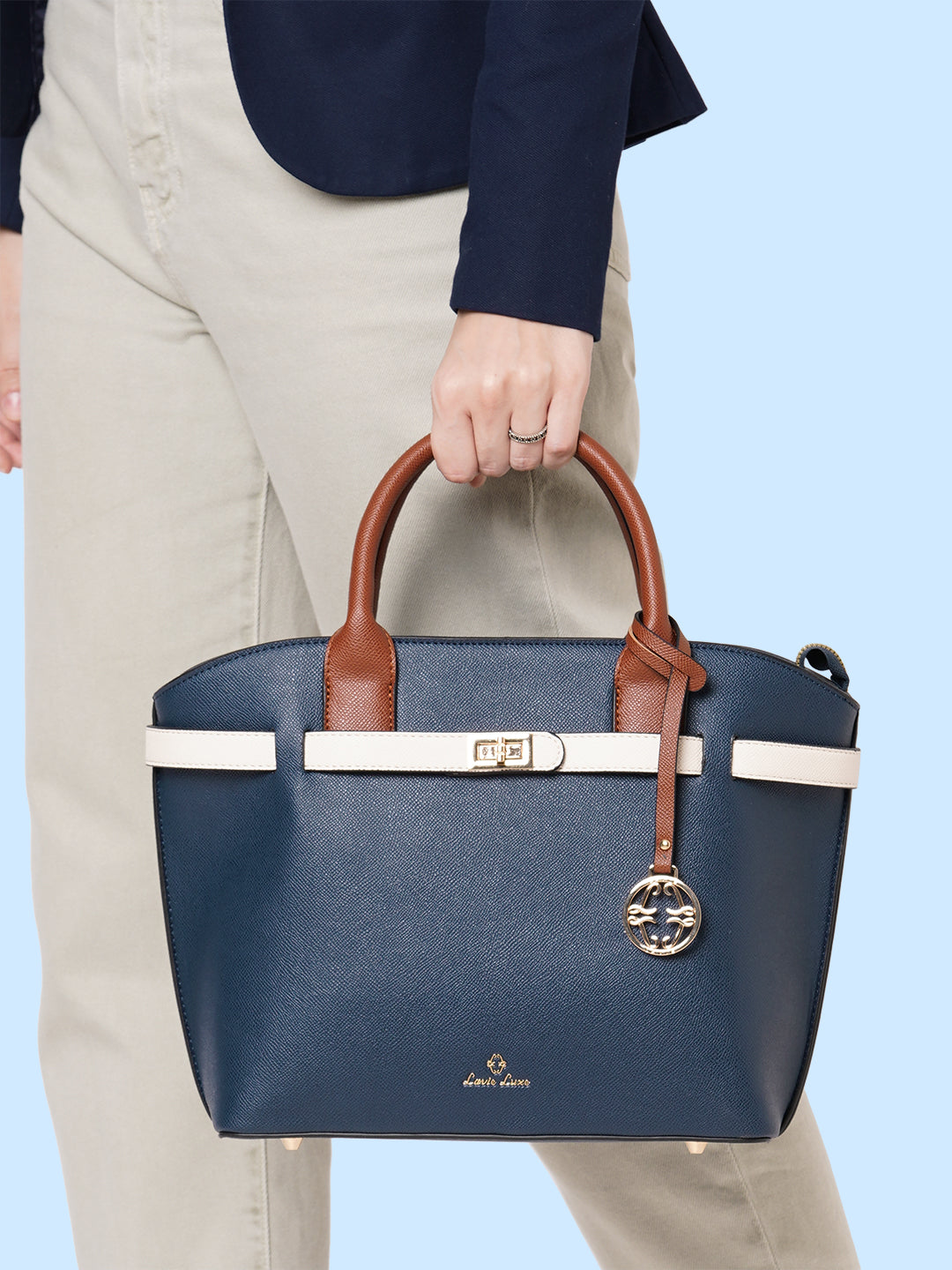 Lavie Luxe Navy Medium Women's Fallon Satchel Bag