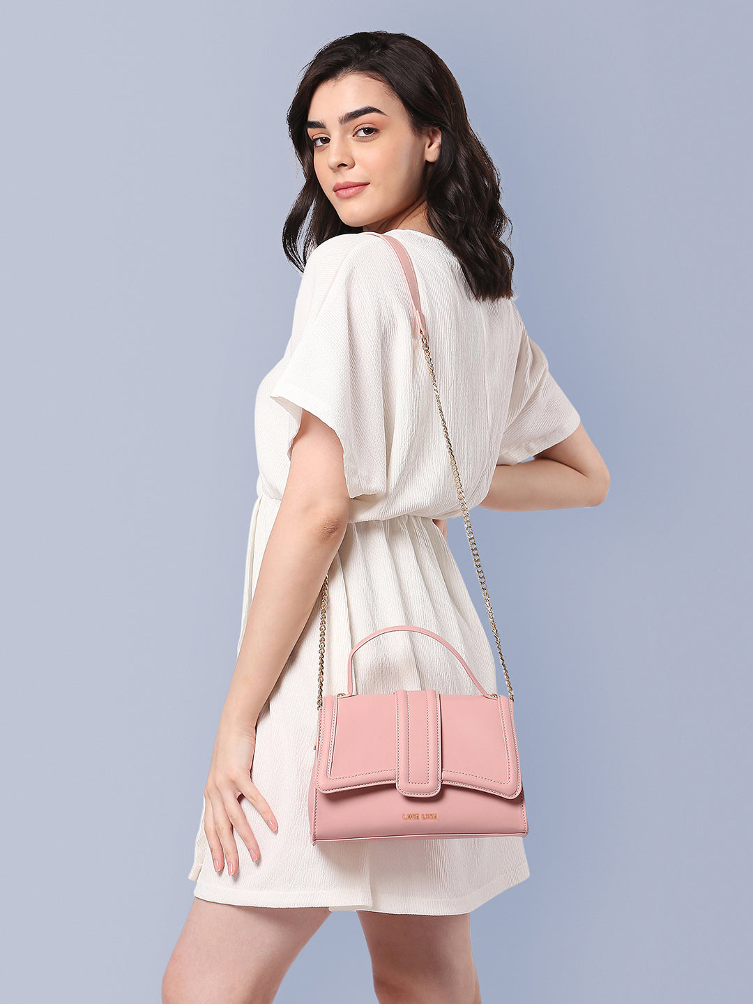 Lavie Luxe Light Pink Medium Women's Bubble Flap Satchel Bag