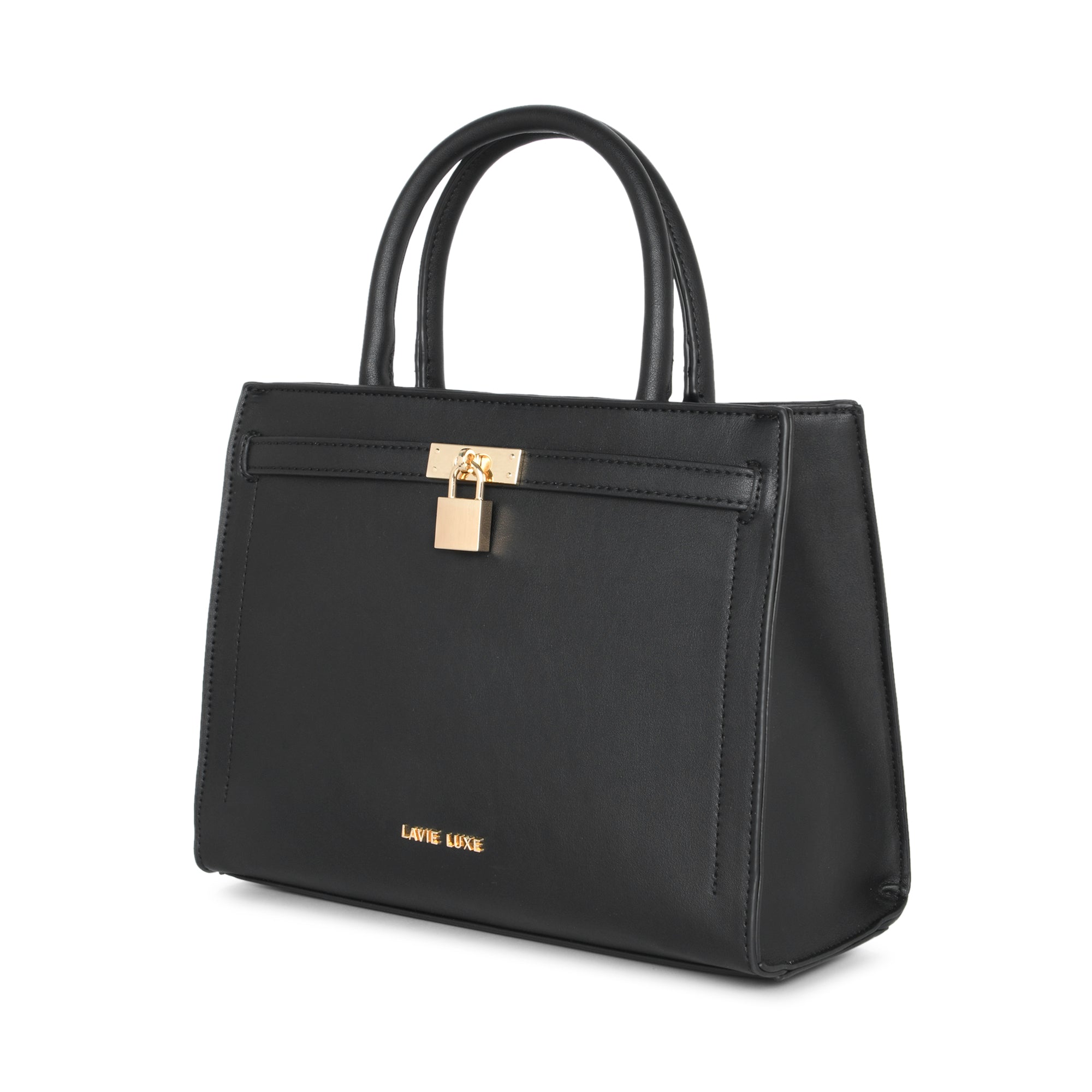 Lavie Luxe Black Medium Women's Lock Satchel Bag