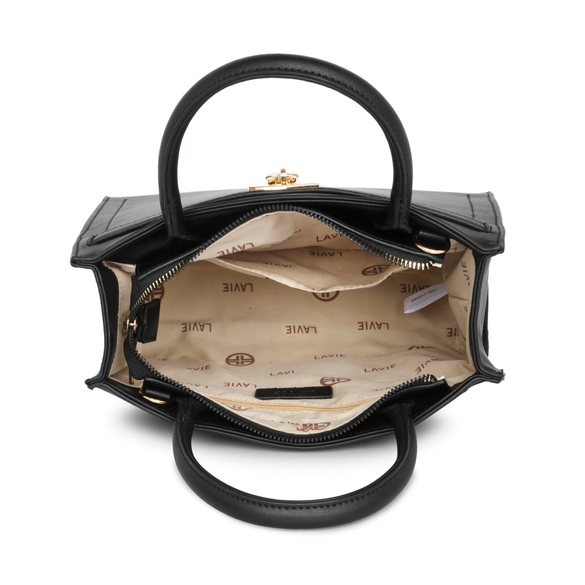 Lavie Luxe Black Medium Women's Lock Satchel Bag
