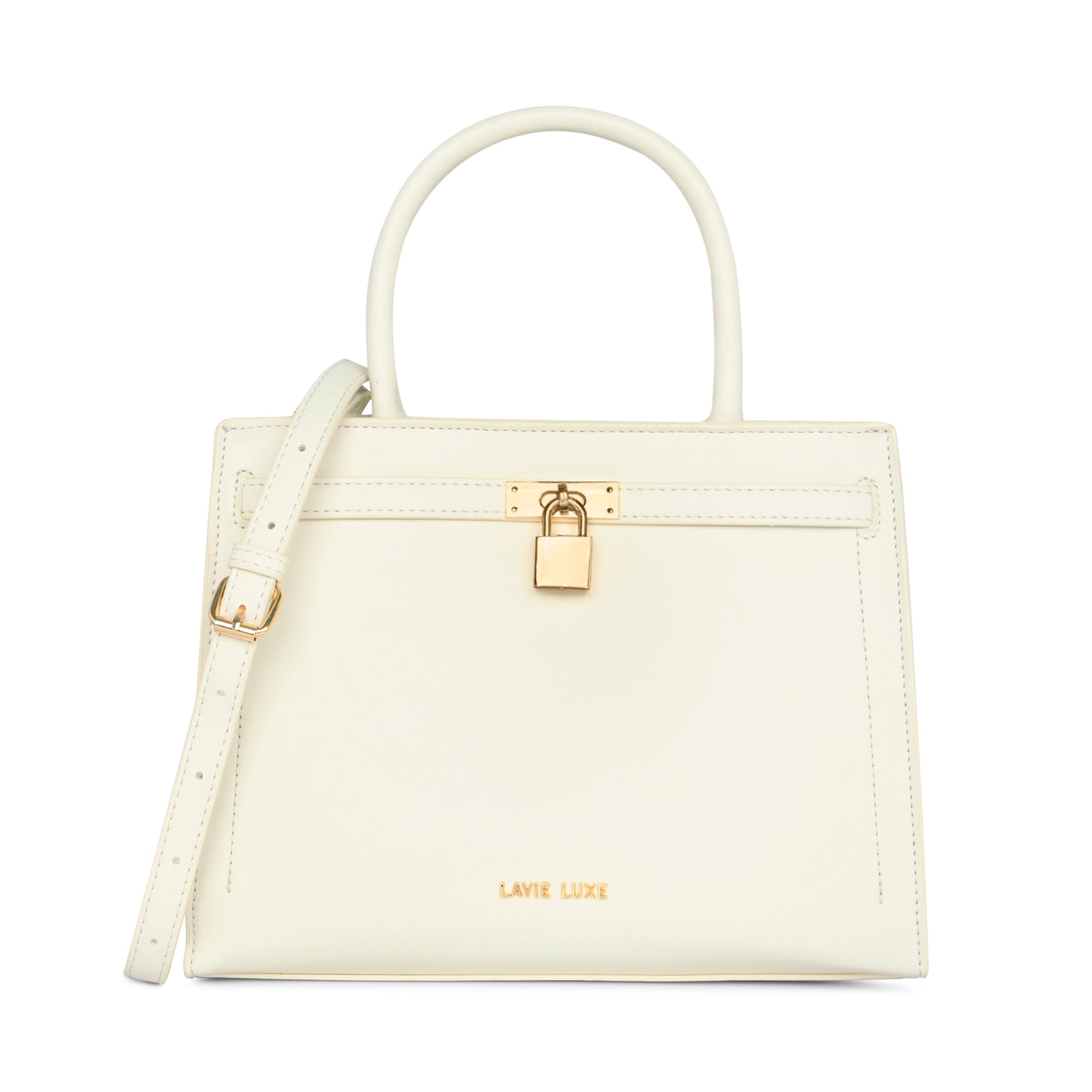 Lavie Luxe Off White Medium Women's Lock Satchel Bag