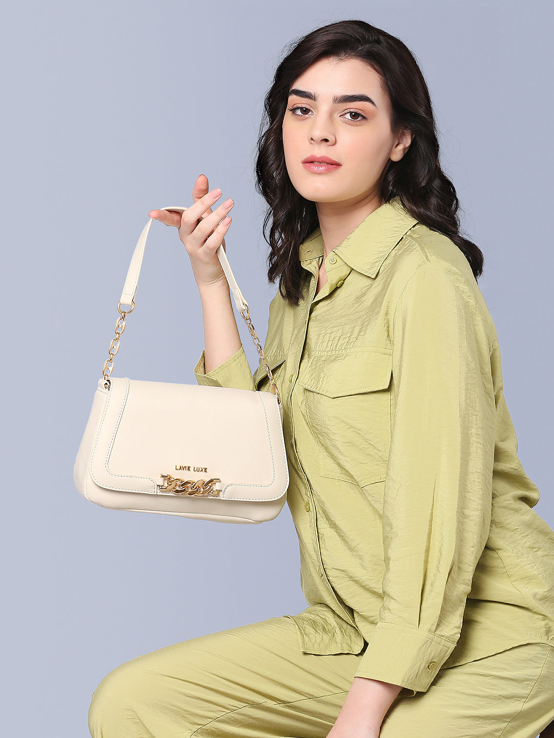 Lavie Luxe Off White Medium Women's Chain Hobo Bag