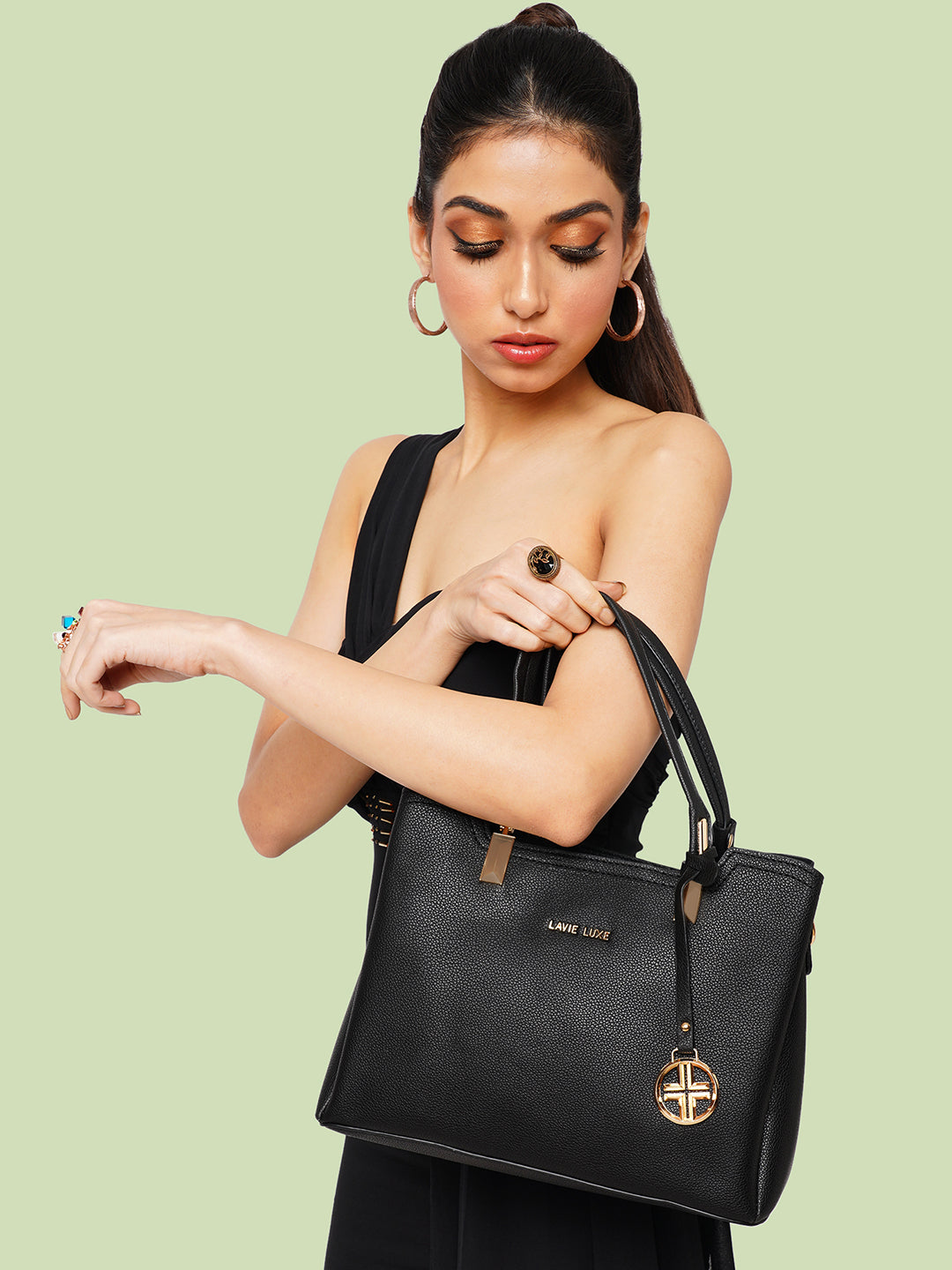 Lavie Luxe Black Medium Women's Azura 23 3 Compartments Satchel Bag