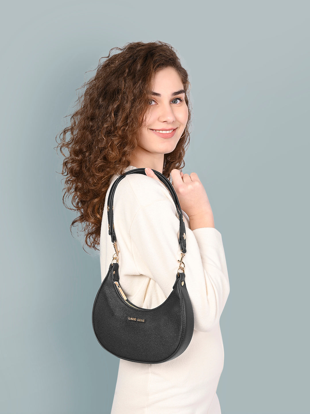 Lavie Luxe Black Small Women's Cres Hobo Bag