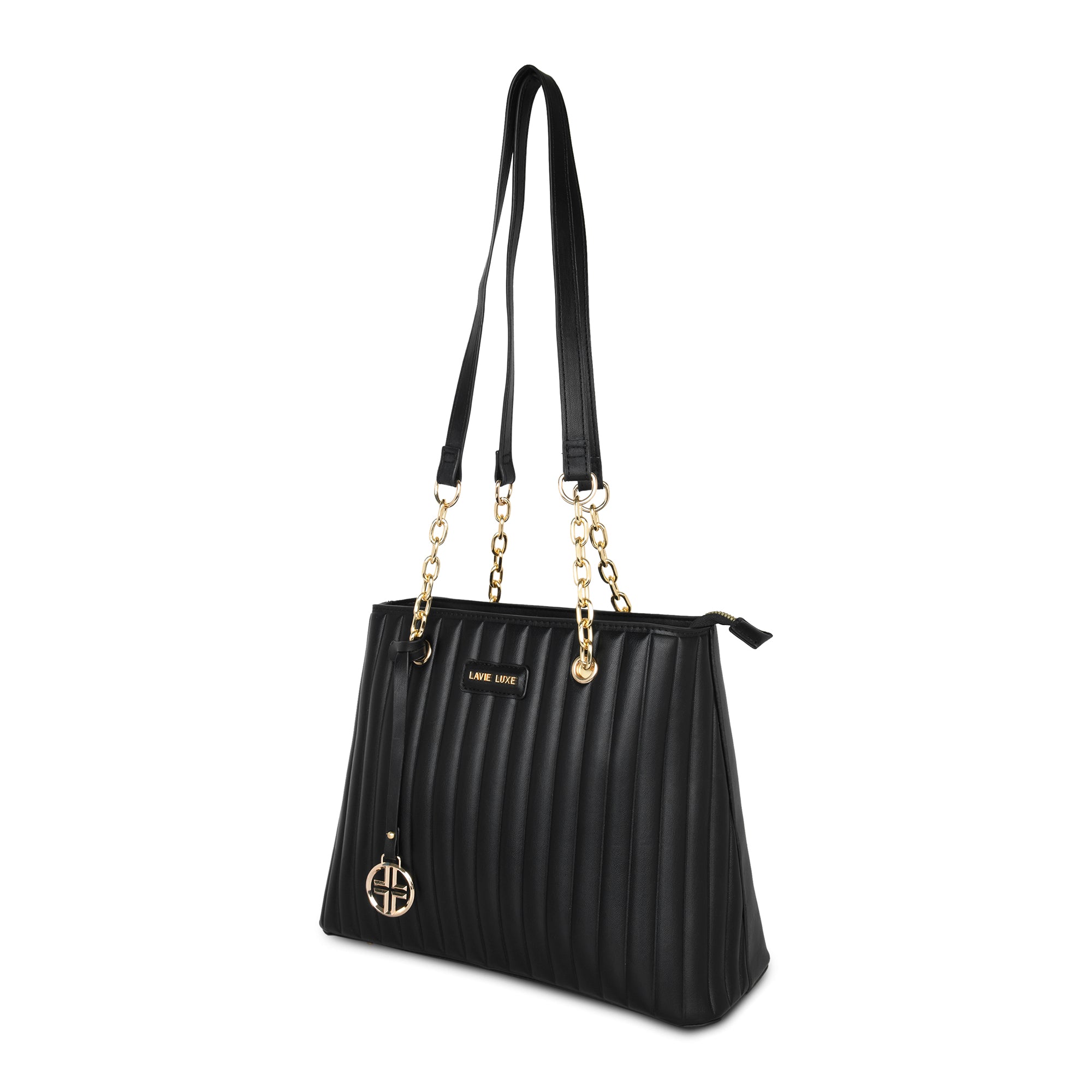 Lavie Luxe Black Medium Women's Trapez Satchel Bag