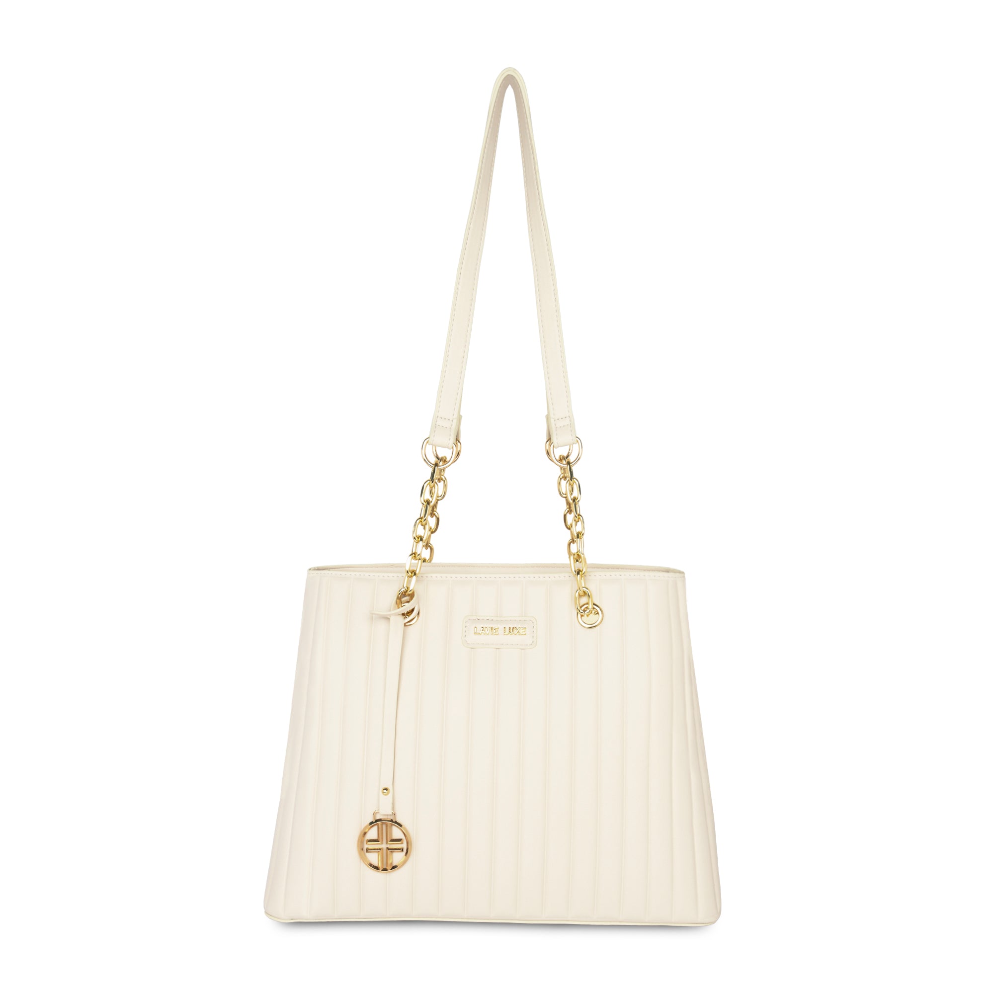 Lavie Luxe Off White Medium Women's Trapez Satchel Bag