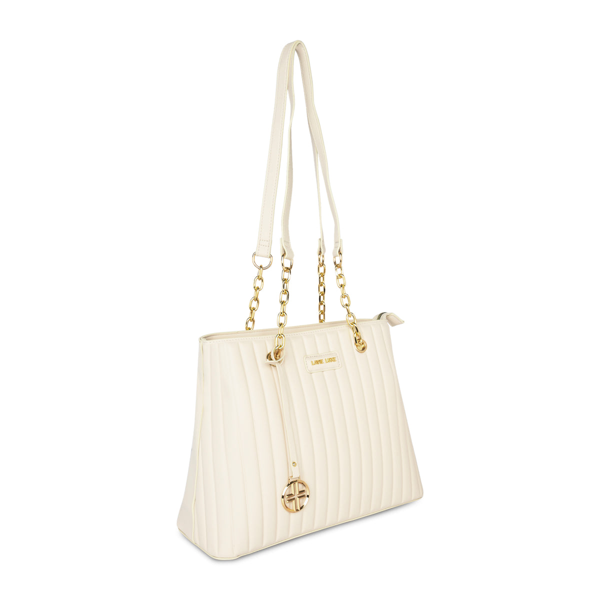 Lavie Luxe Off White Medium Women's Trapez Satchel Bag