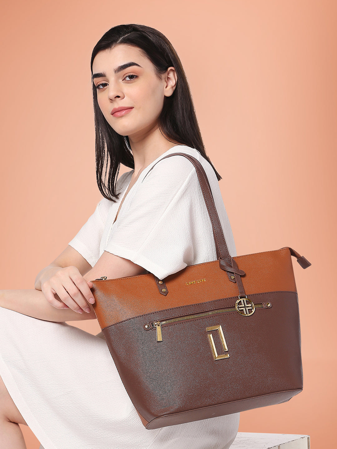 Lavie Luxe Tan Large Women's Dolly Tote Bag