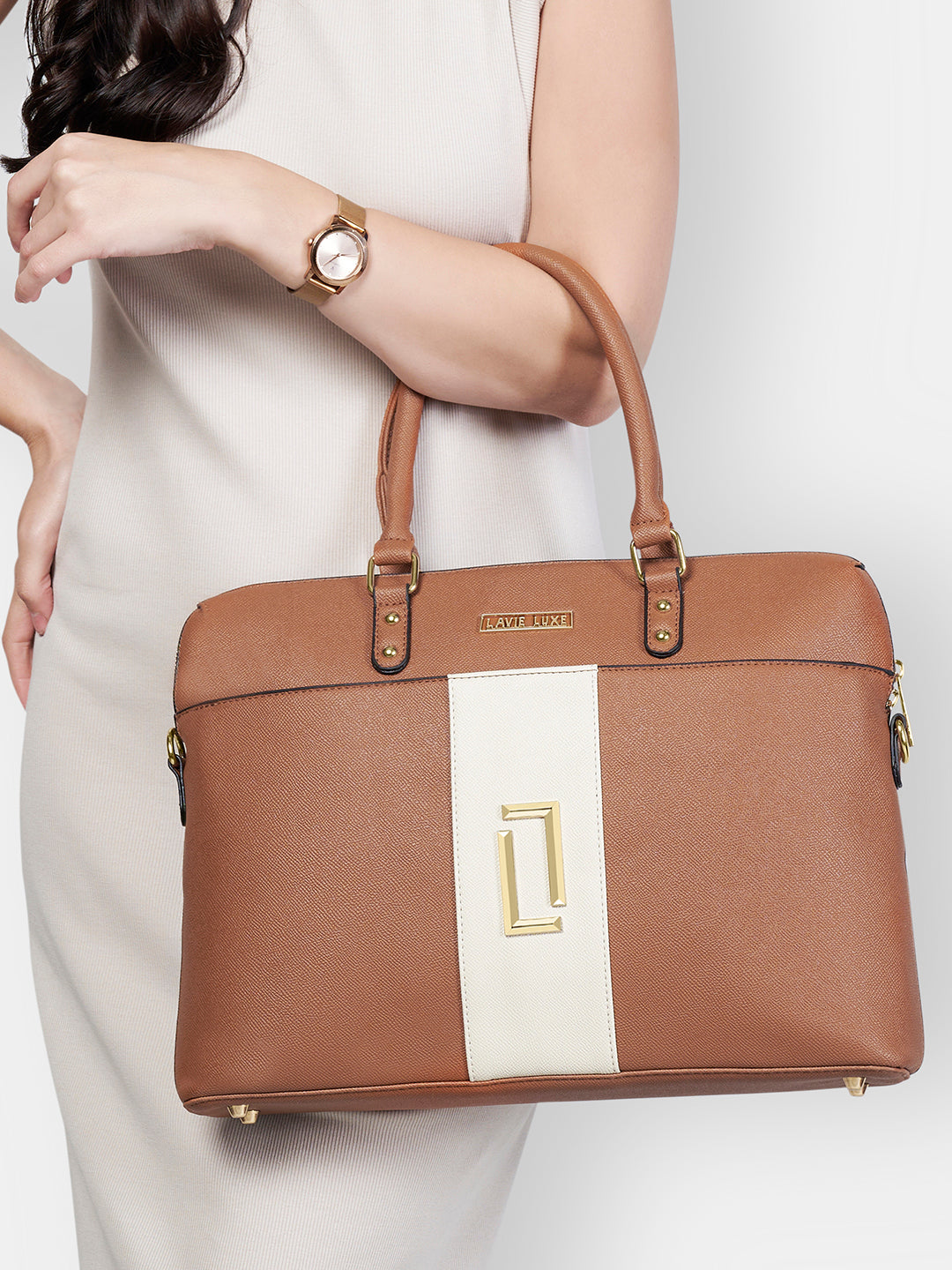 Lavie Luxe Welsy 1 compartment Tan Large Women's Laptop Handbag