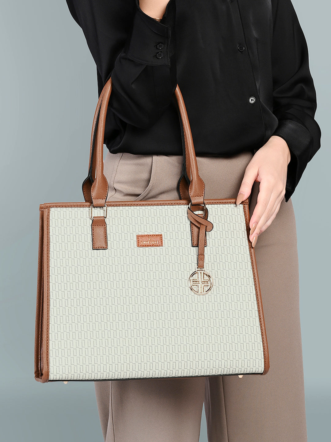 Lavie Luxe Monogram Quad Off White Large Women's Satchel