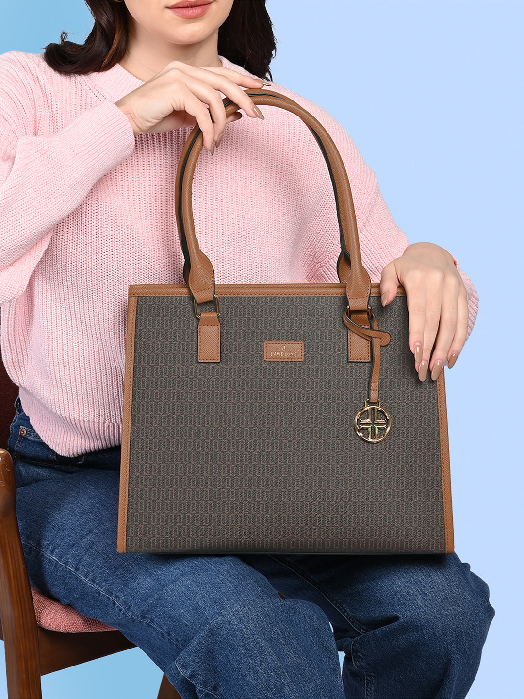 Lavie Luxe Monogram Quad Choco Large Women's Satchel