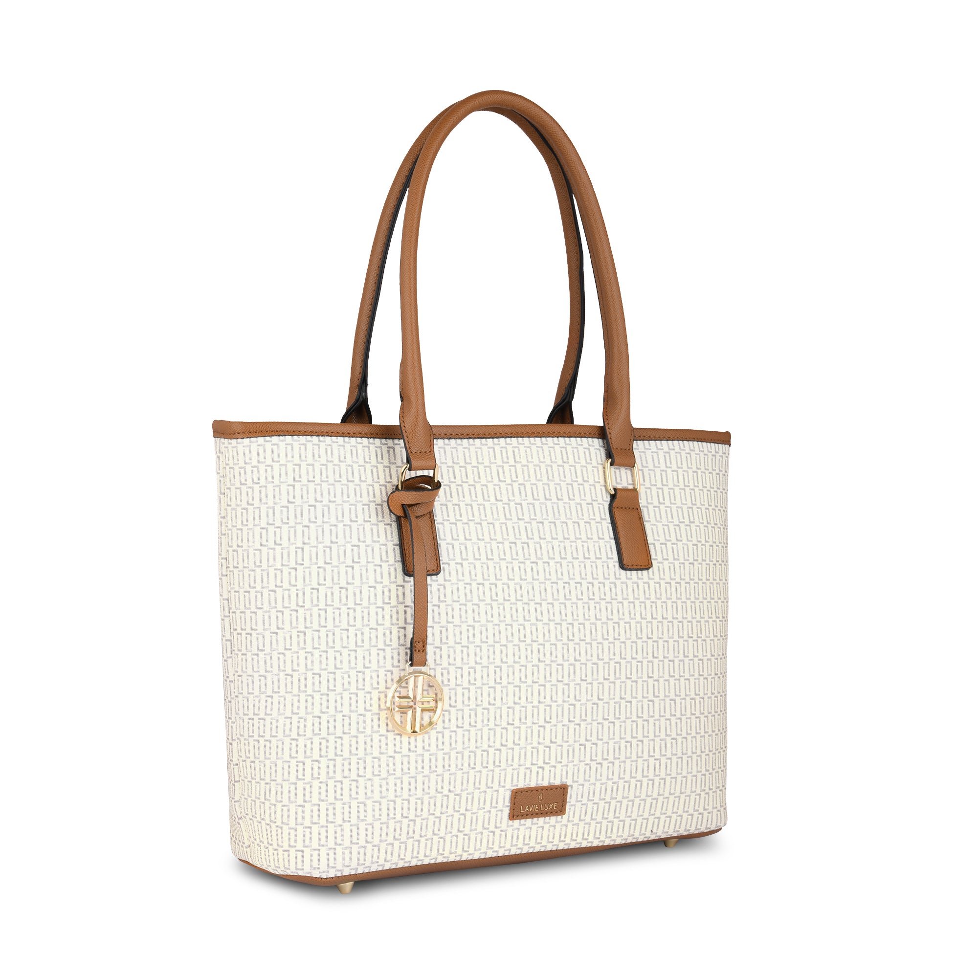 Lavie Luxe Monogram Sherry Pro Off White Large Women's Tote