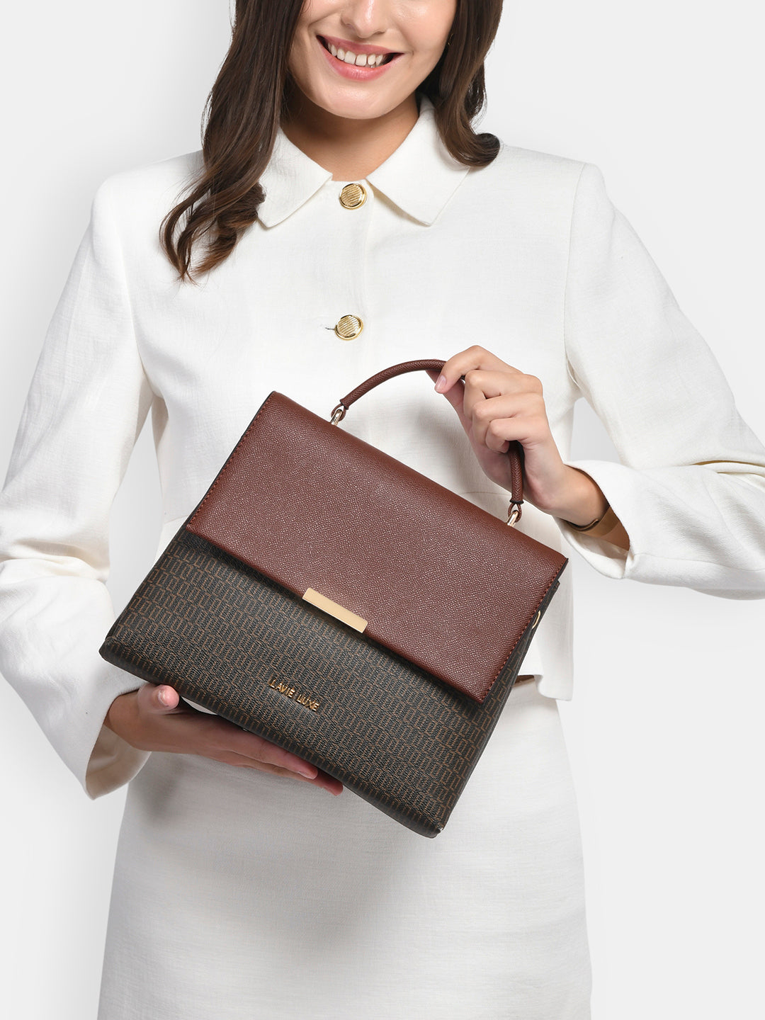Lavie Luxe Mono Marsh Choco Medium Women's Handbag