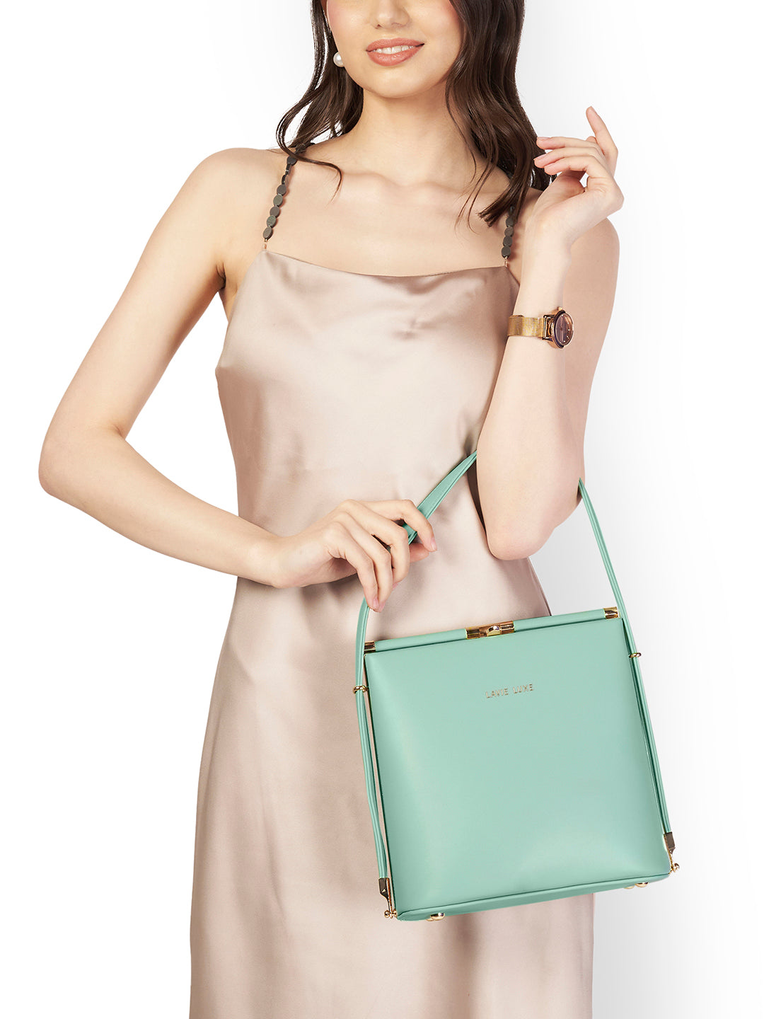 Lavie Luxe Glare Mint Medium Women's Framed Bag