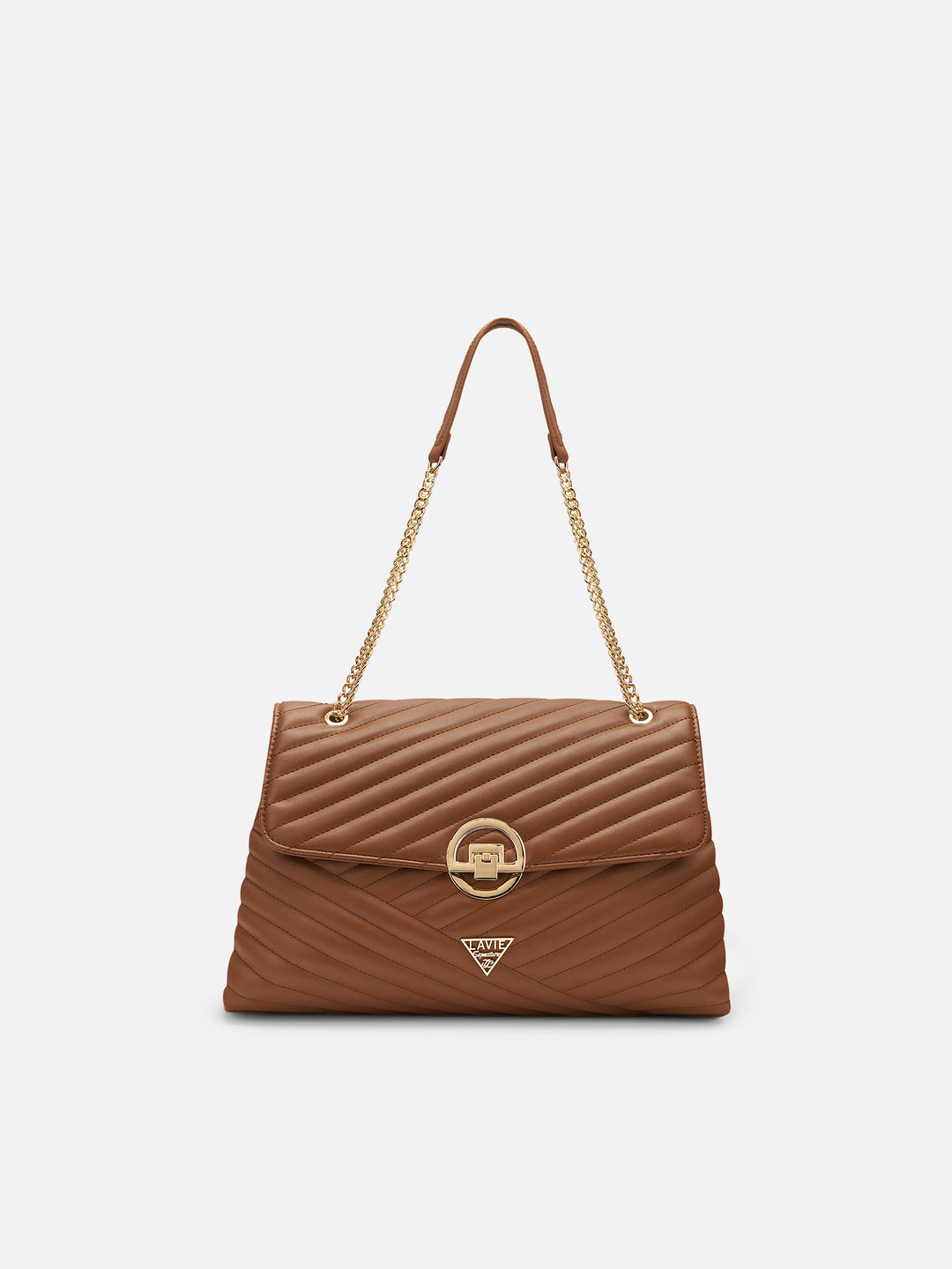Denver Quilted Flap Large Tan Satchel Bag