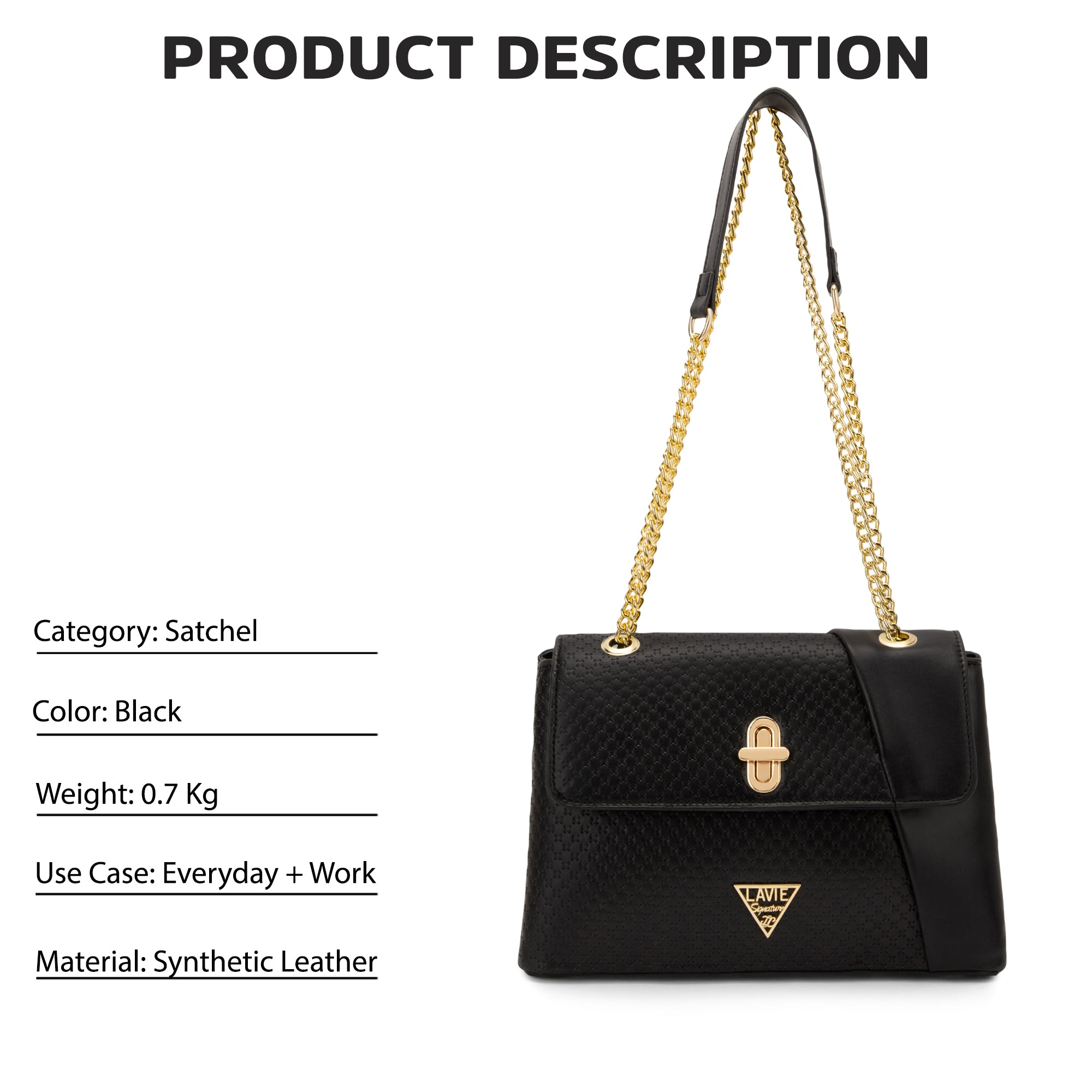 Lavie Signature Orlando Small Black Womens Flap Satchel