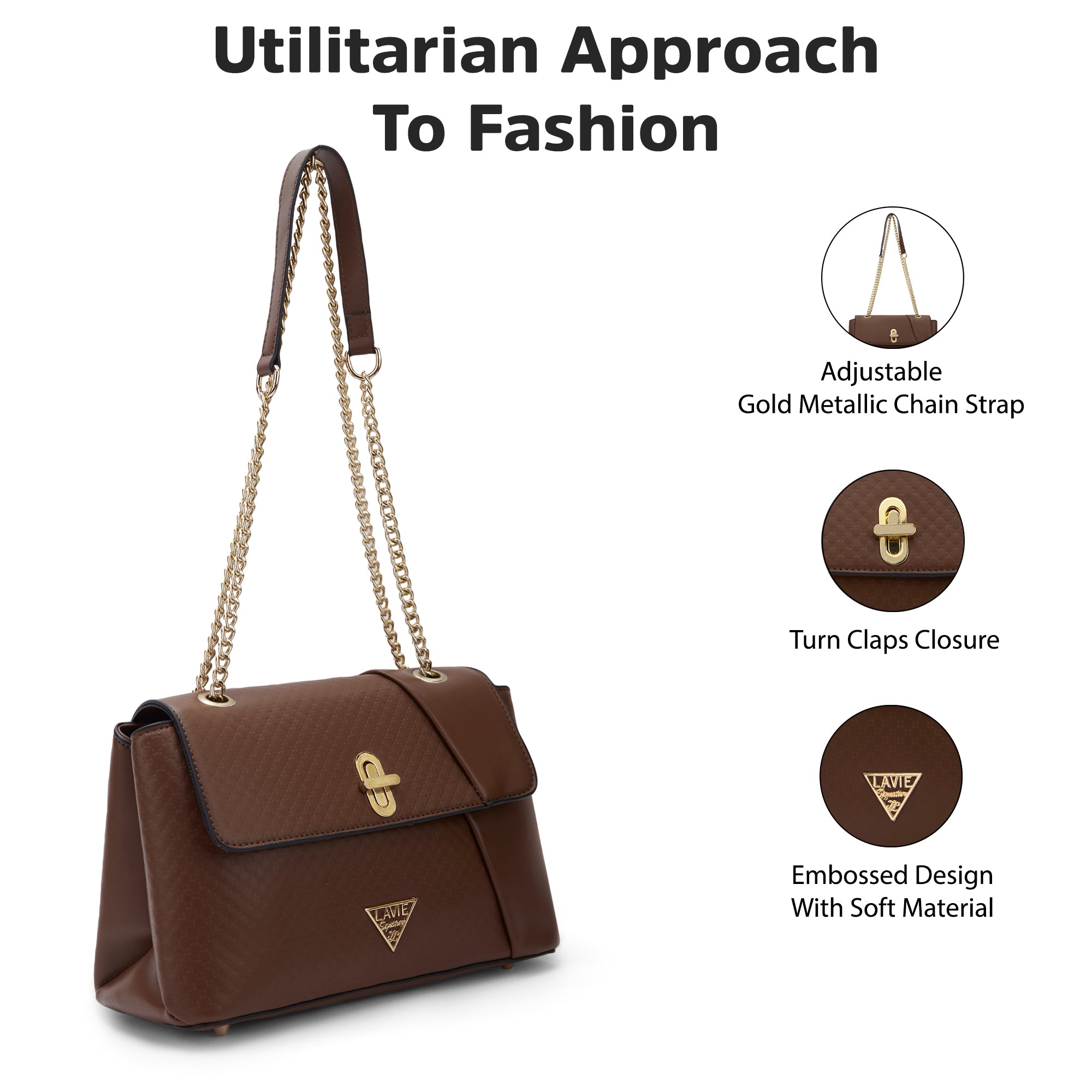Lavie Signature Orlando Small Dark Tan Womens Flap Satchel