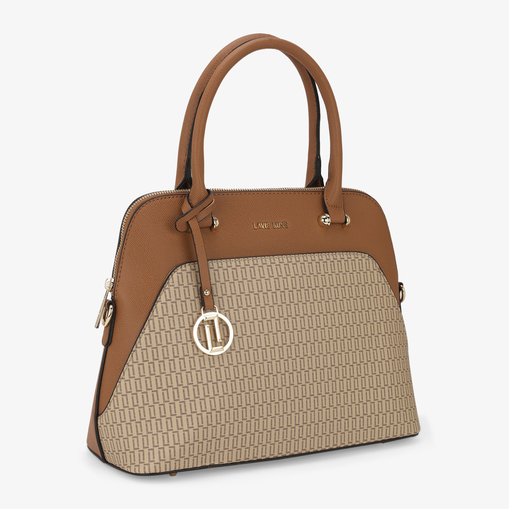 Lavie Luxe Monogram Valle24 Taupe Medium Women's Satchel