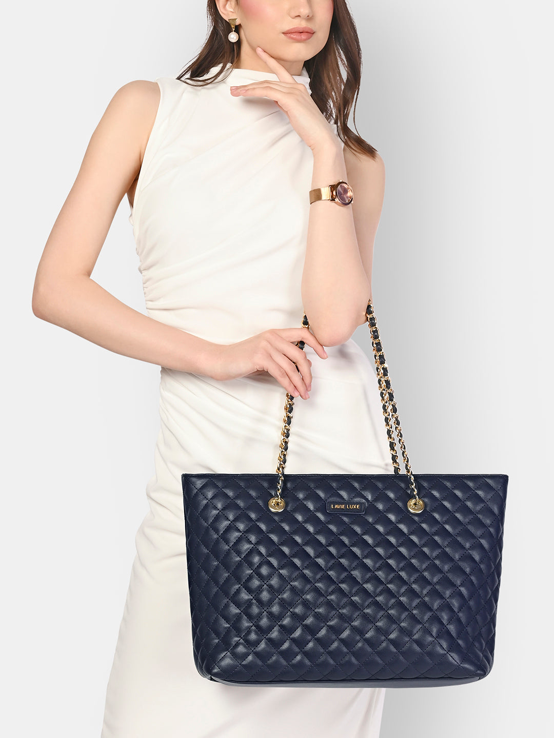 Lavie Luxe Query Navy Large Women's Tote