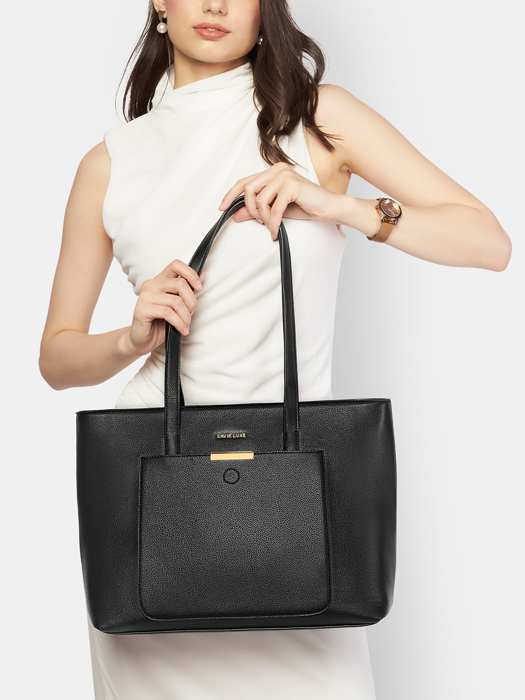 Lavie Luxe Bliss Black Large Women's Tote