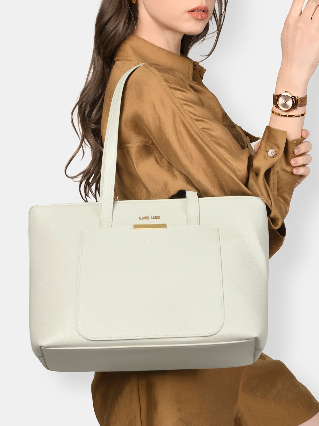 Lavie Luxe Bliss Off White Large Women's Tote