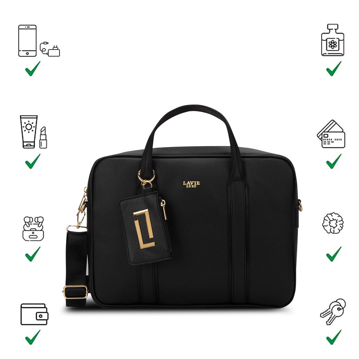 Delicaff 1 Compartment Large Black Laptop Handbag