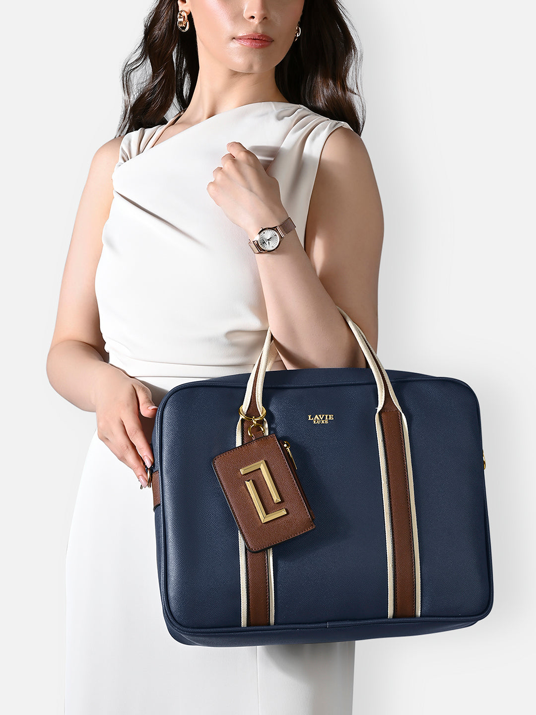 Delicaff 1 Compartment Large Navy Laptop Handbag