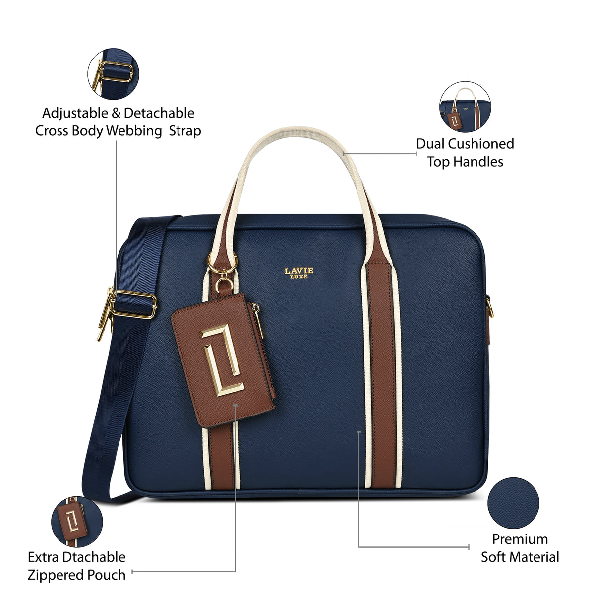 Delicaff 1 Compartment Large Navy Laptop Handbag